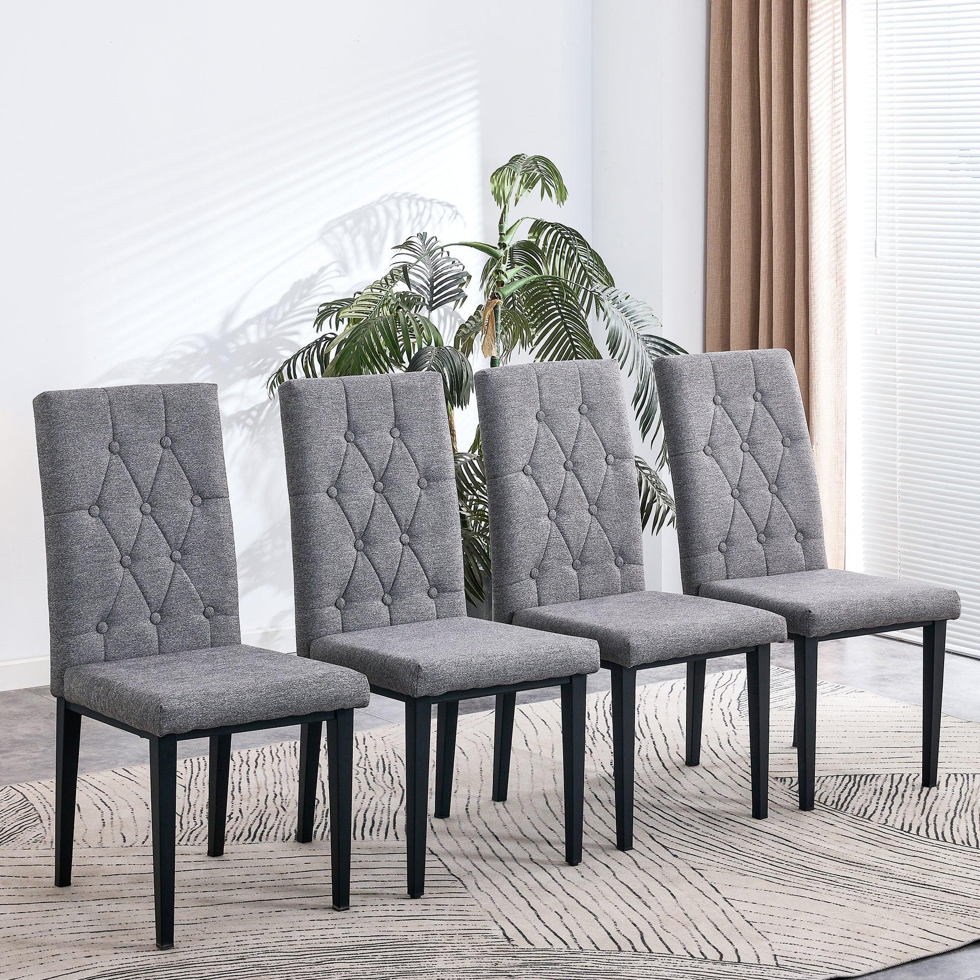 🆓🚛 Linen Tufted Dining Room Chairs Set Of 4, Accent Diner Chairs Upholstered Fabric Side Stylish Kitchen Chairs With Metal Legs & Padded Seat - Gray