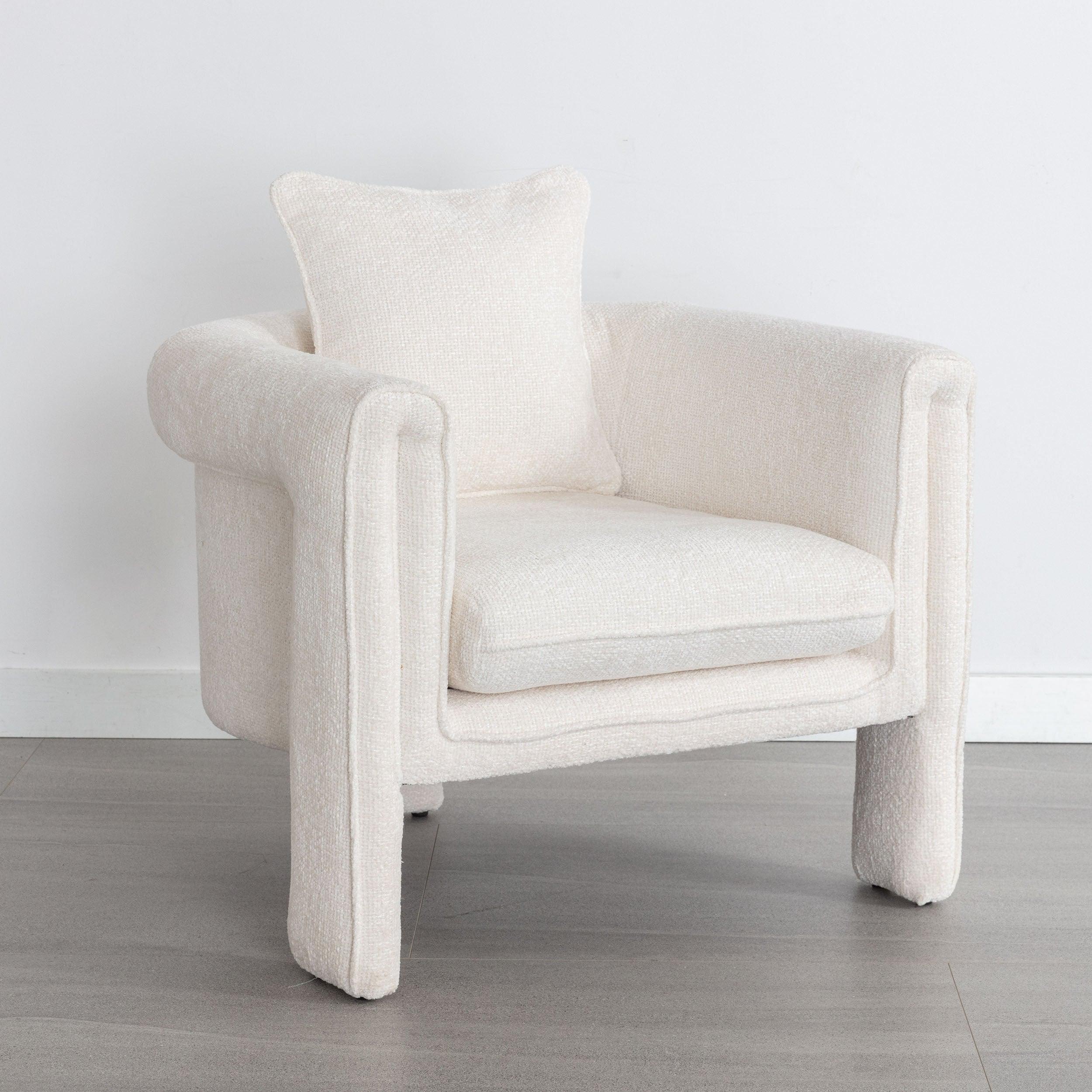 🆓🚛 Modern Style Accent Chair Armchair for Living Room, Bedroom, Guest Room, Office, Ivory