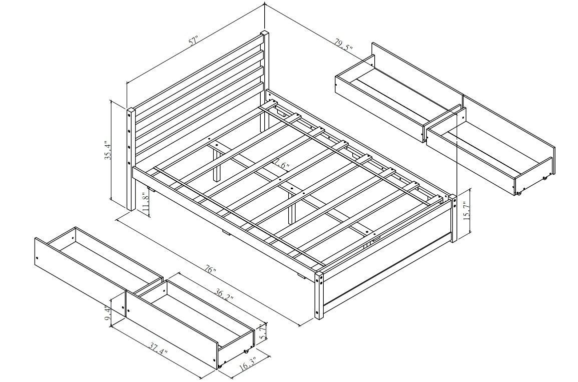 Full Size Wood Platform Bed Frame With Headboard And Four Drawers