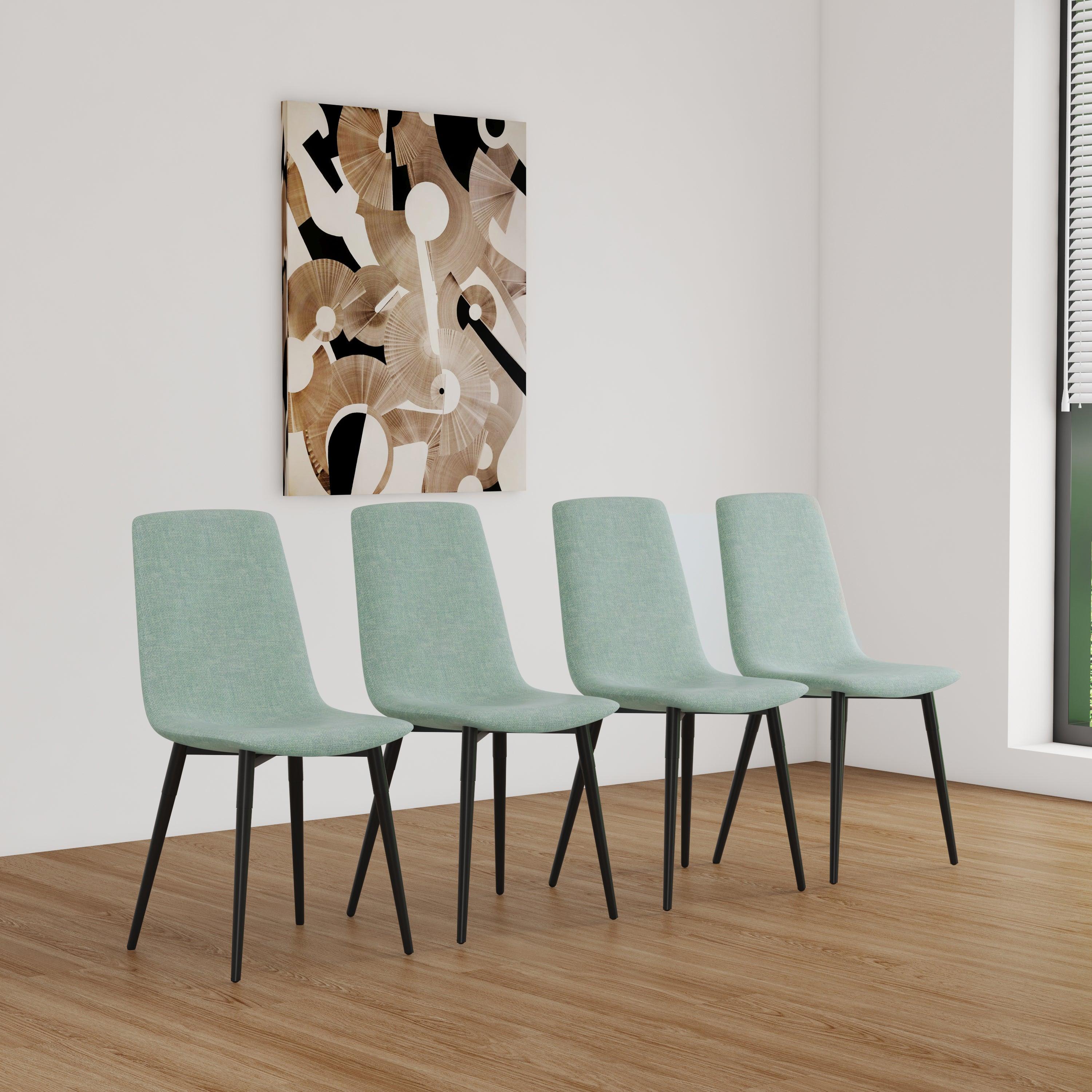 🆓🚛 Dining Chairs Set Of 4, Modern Kitchen Dining Room Chairs, Upholstered Dining Accent Chairs in Linen Cushion Seat & Sturdy Black Metal Legs (Light Green)