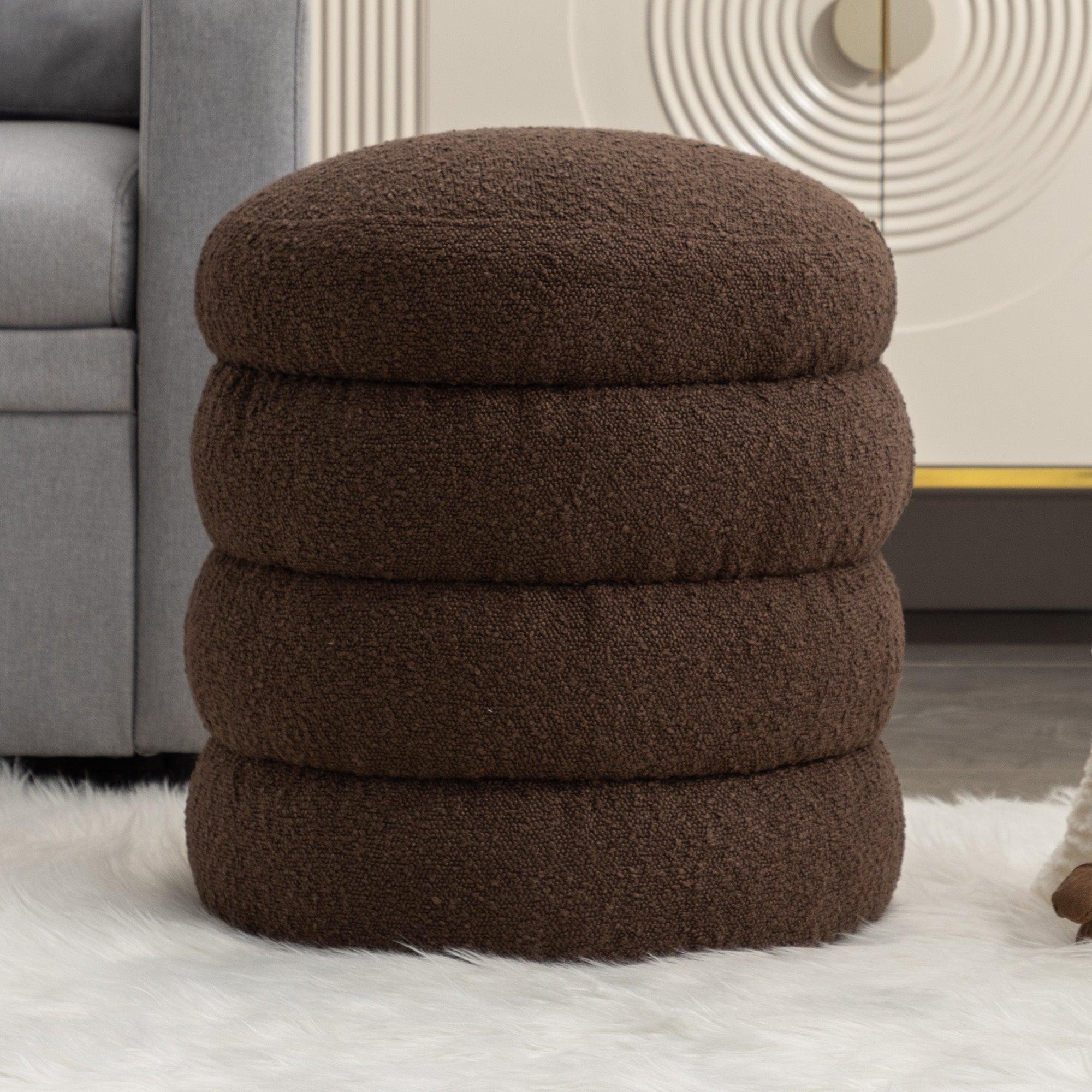 🆓🚛 Verechy Soft Boucle Round Ottoman Footrest Stool, Brown