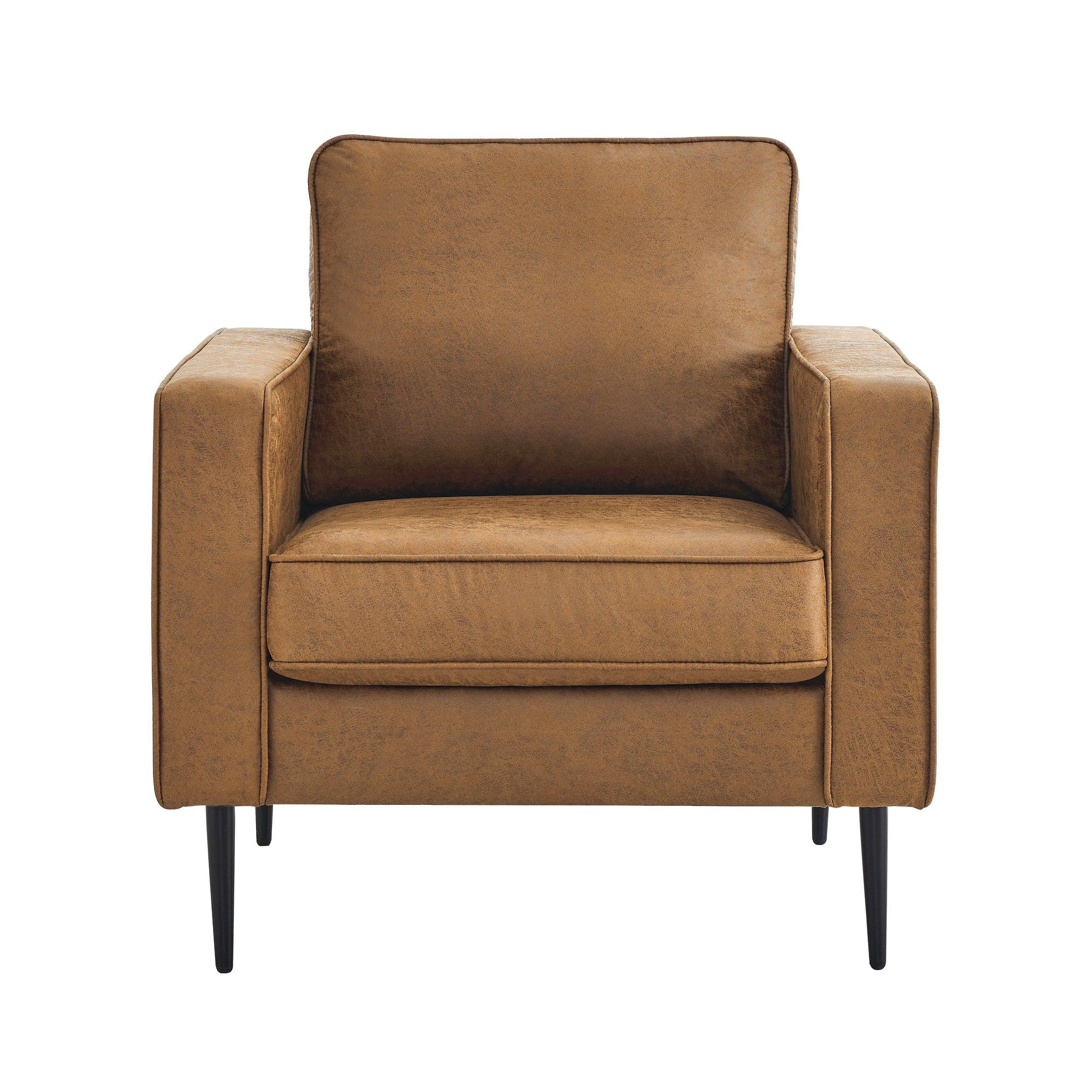 🆓🚛 33"Mid-Century Modern Armchair Couch With High-Tech Fabric Surface/ Upholstered Cushions, Brown
