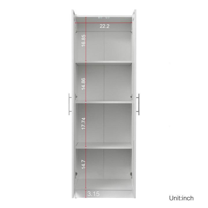 High Wardrobe And Kitchen Cabinet With 2 Doors And 3 Partitions To Separate 4 Storage Spaces, White