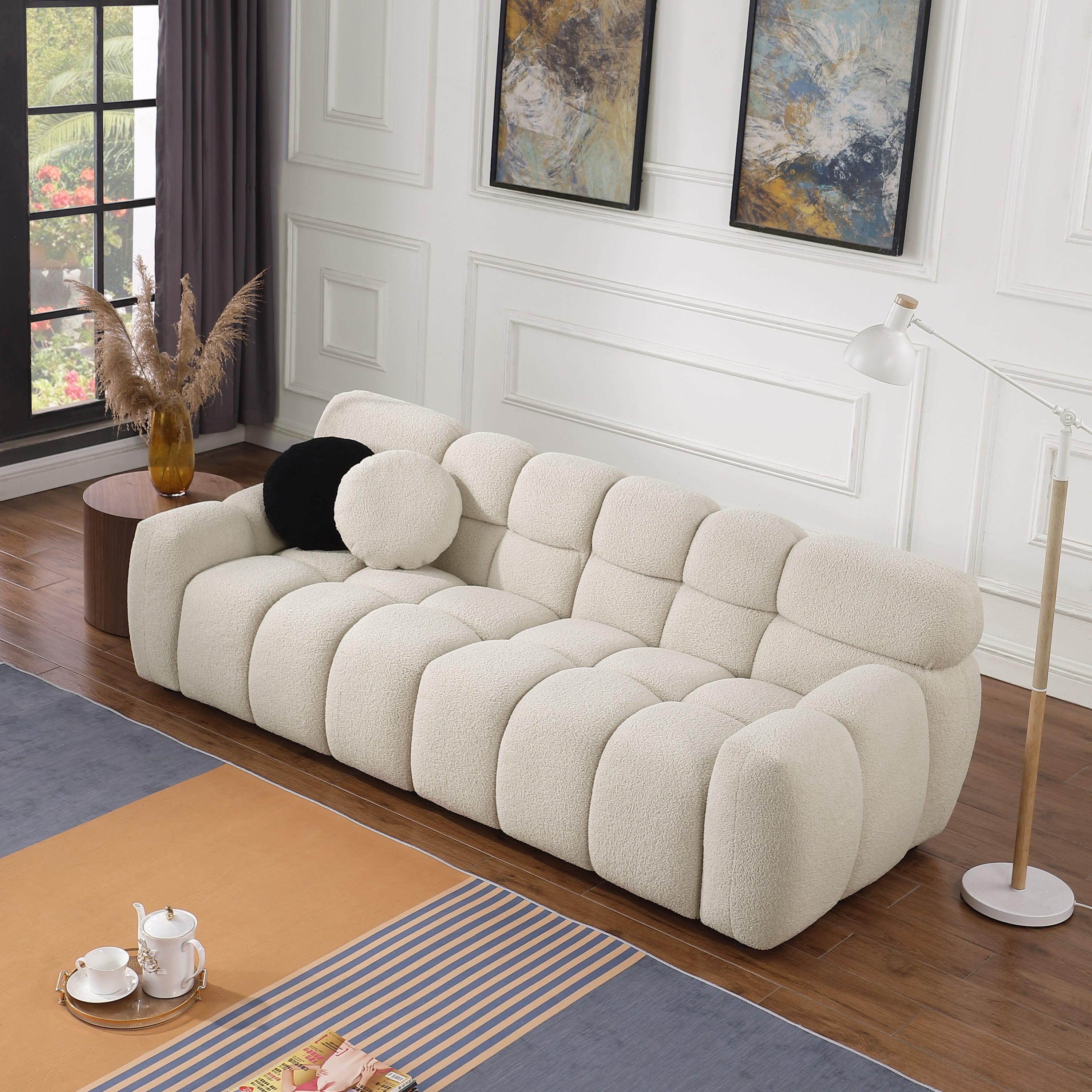 🆓🚛 87.4 Length, 35.83" Deepth, Human Body Structure for Usa People, Marshmallow Sofa, Boucle Sofa, 3 Seater, Beige Boucle