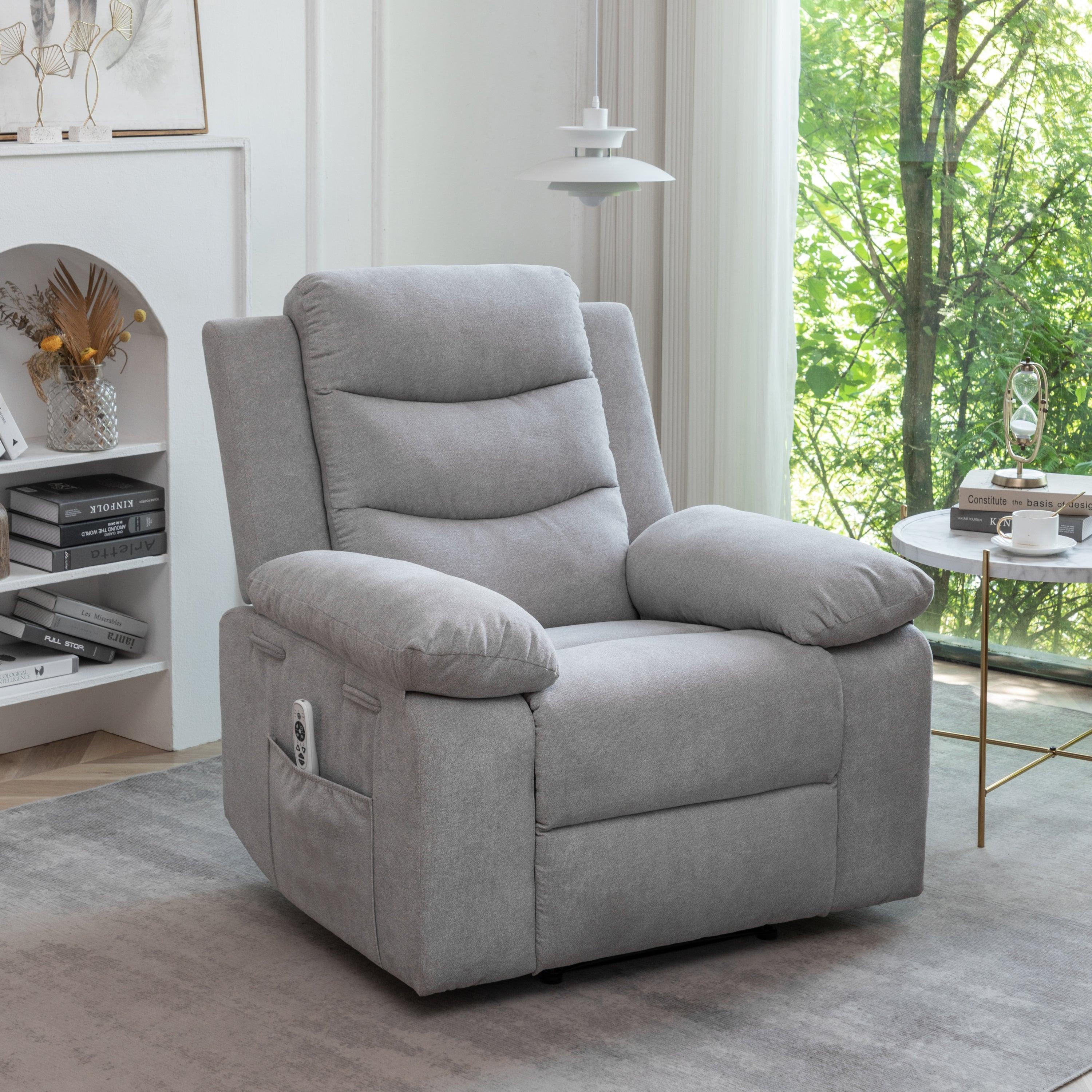 🆓🚛 Pustin Power Fabric Recliner Chair With Adjustable Massage Functions - Light Gray