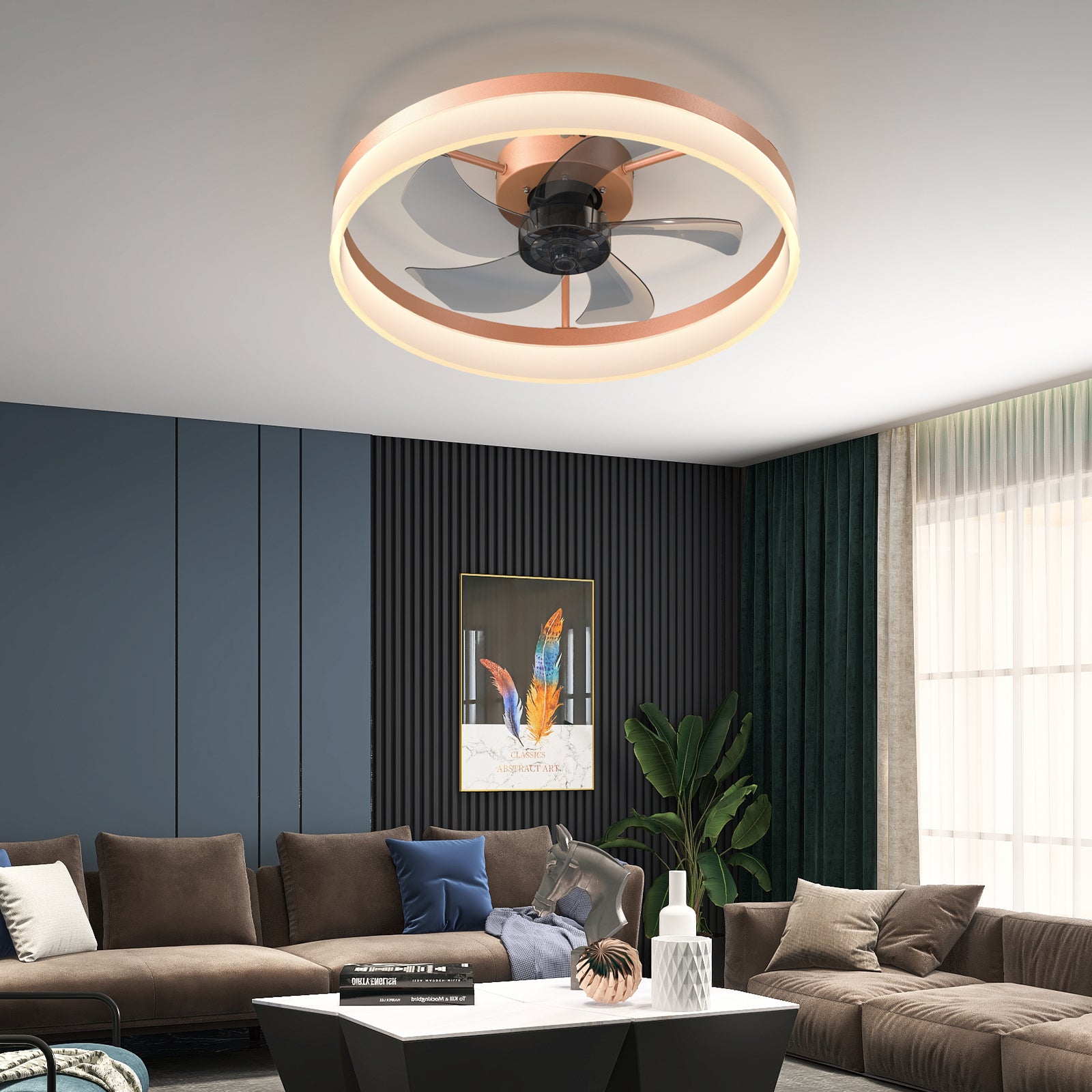 🆓🚛 6-speed Ceiling Fan, Dimmable LED Lights, Remote Control, Rose Gold