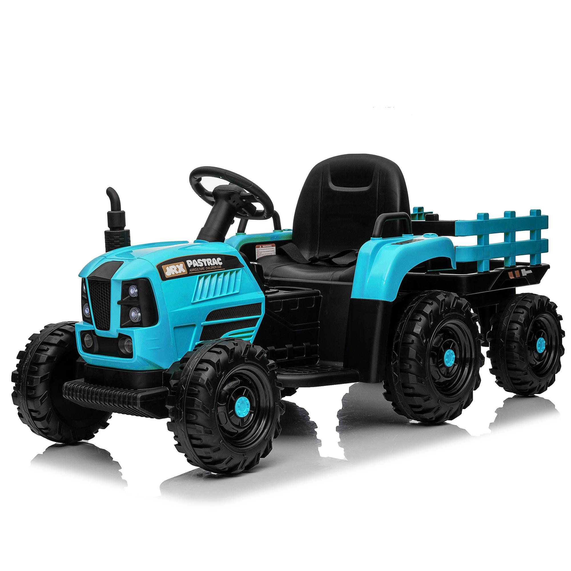 🆓🚛 Ride On Tractor With Trailer, 12V Battery Powered Electric Tractor Toy W/Remote Control, Electric Car for Kids, Three Speed Adjustable, Power Display, Usb, Mp3, Bluetooth, Led Light, Two-Point Safety Belt