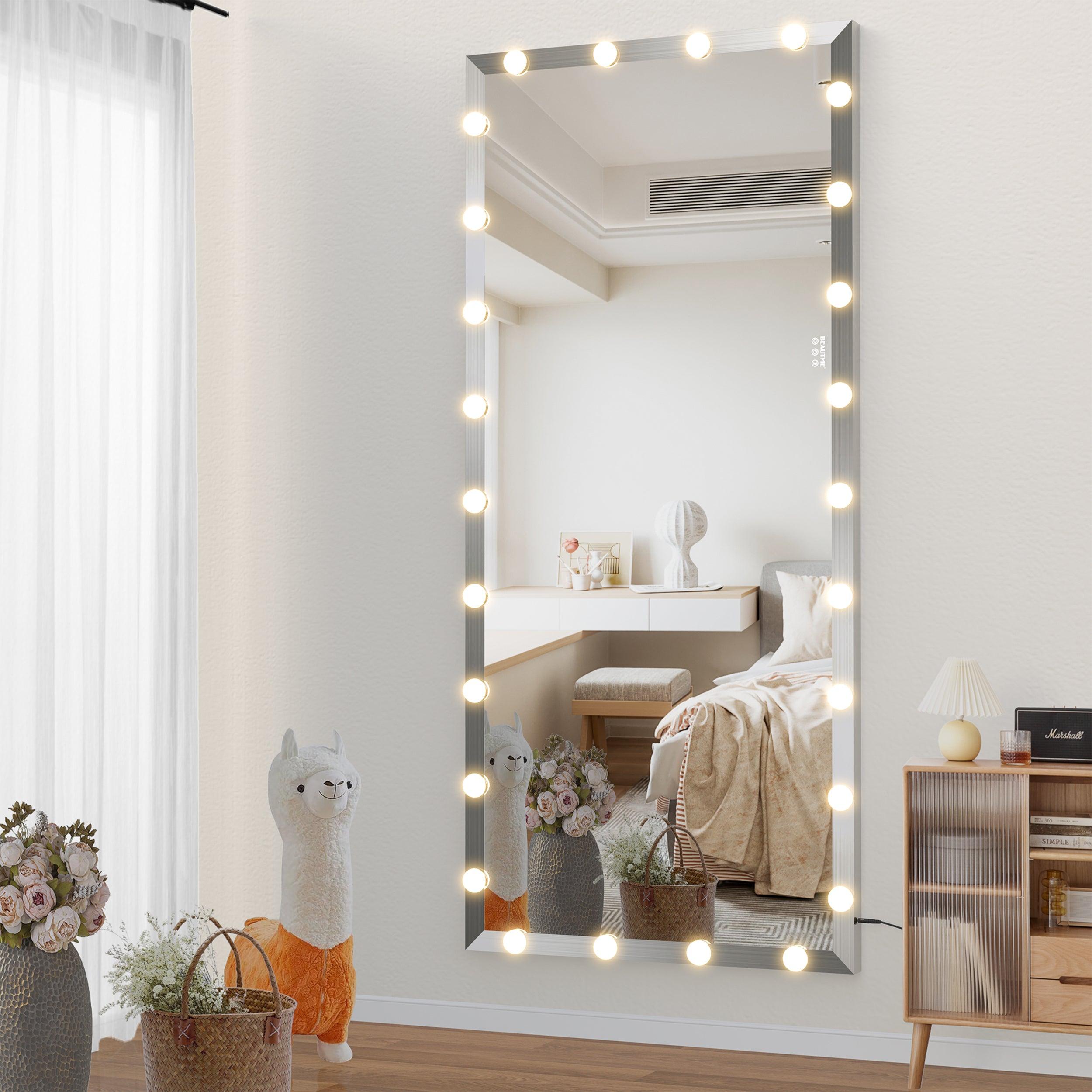 Full Length Mirror with Lights Oversized Full Body Vanity Mirror with 3 Color Modes Lighted Large Standing Floor Mirror for Dressing Room Bedroom Hotel Touch Control, Silver, 72X32 Inch