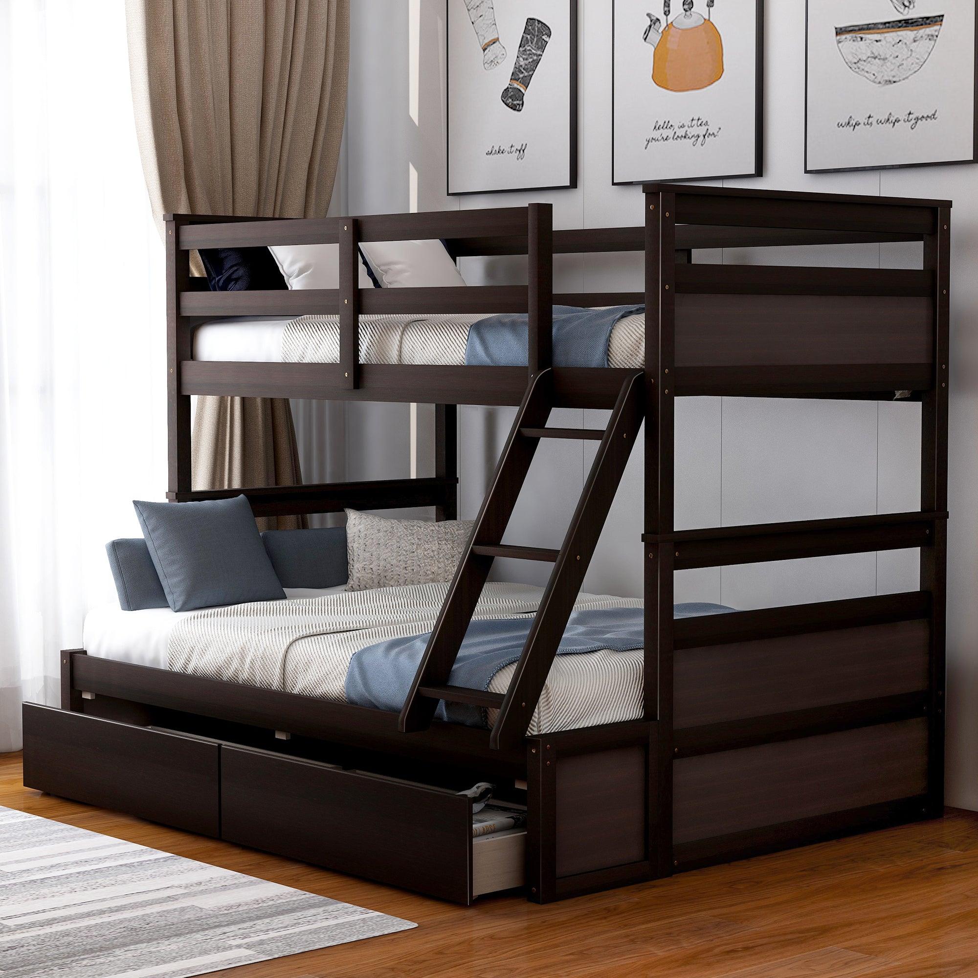 🆓🚛 Twin Over Full Bunk Bed With Storage, Espresso