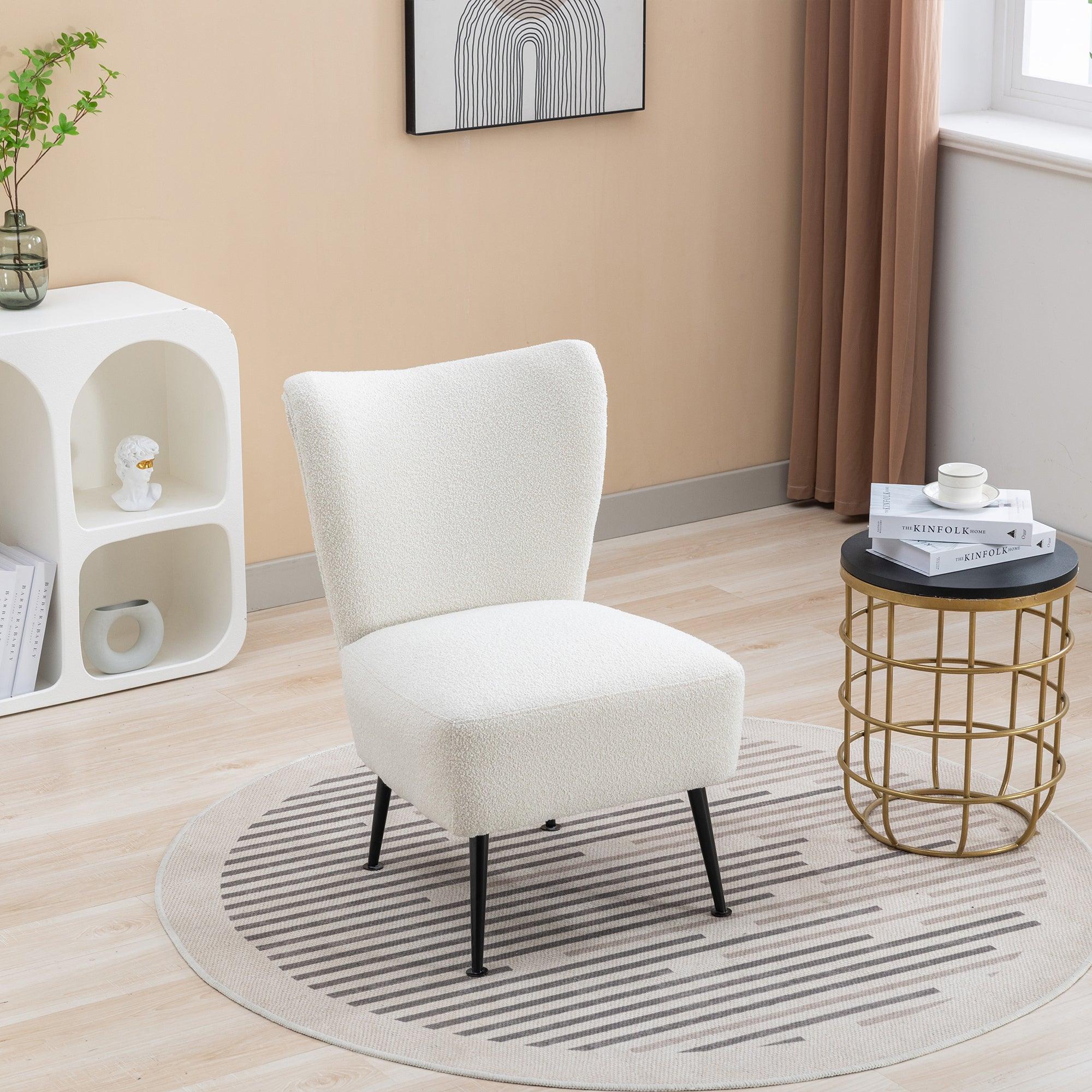 🆓🚛 22.50''W Boucle Upholstered Armless Accent Chair Modern Slipper Chair, Cozy Curved Wingback Armchair, Corner Side Chair for Bedroom Living Room Office Cafe Lounge Hotel, Beige