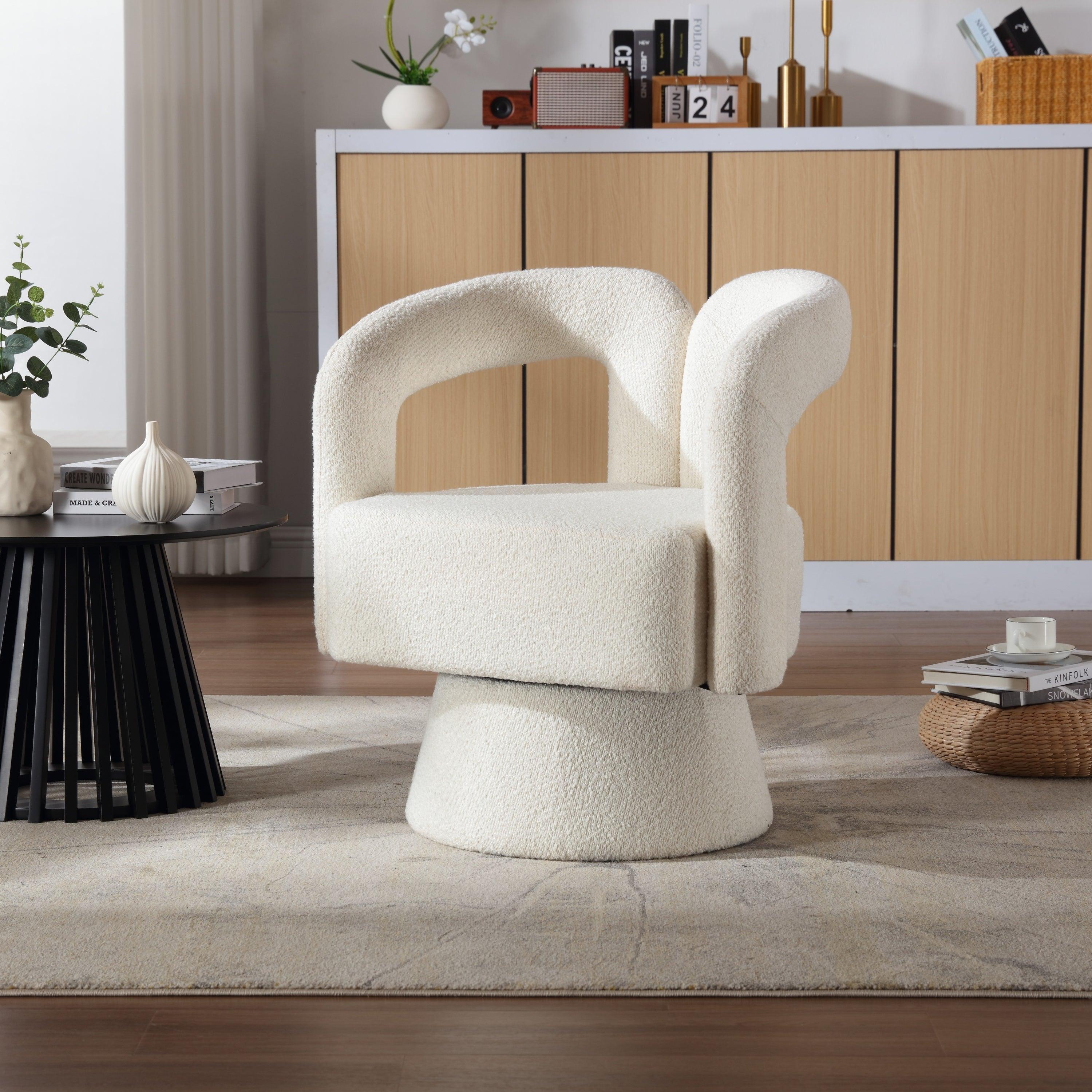 🆓🚛 360 Degree Swivel Cuddle Barrel Boucle Accent Chair, Beige