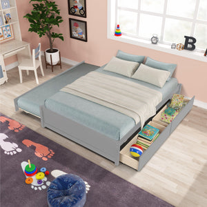 Full Bed With Twin Size Trundle And Two Drawers, Gray