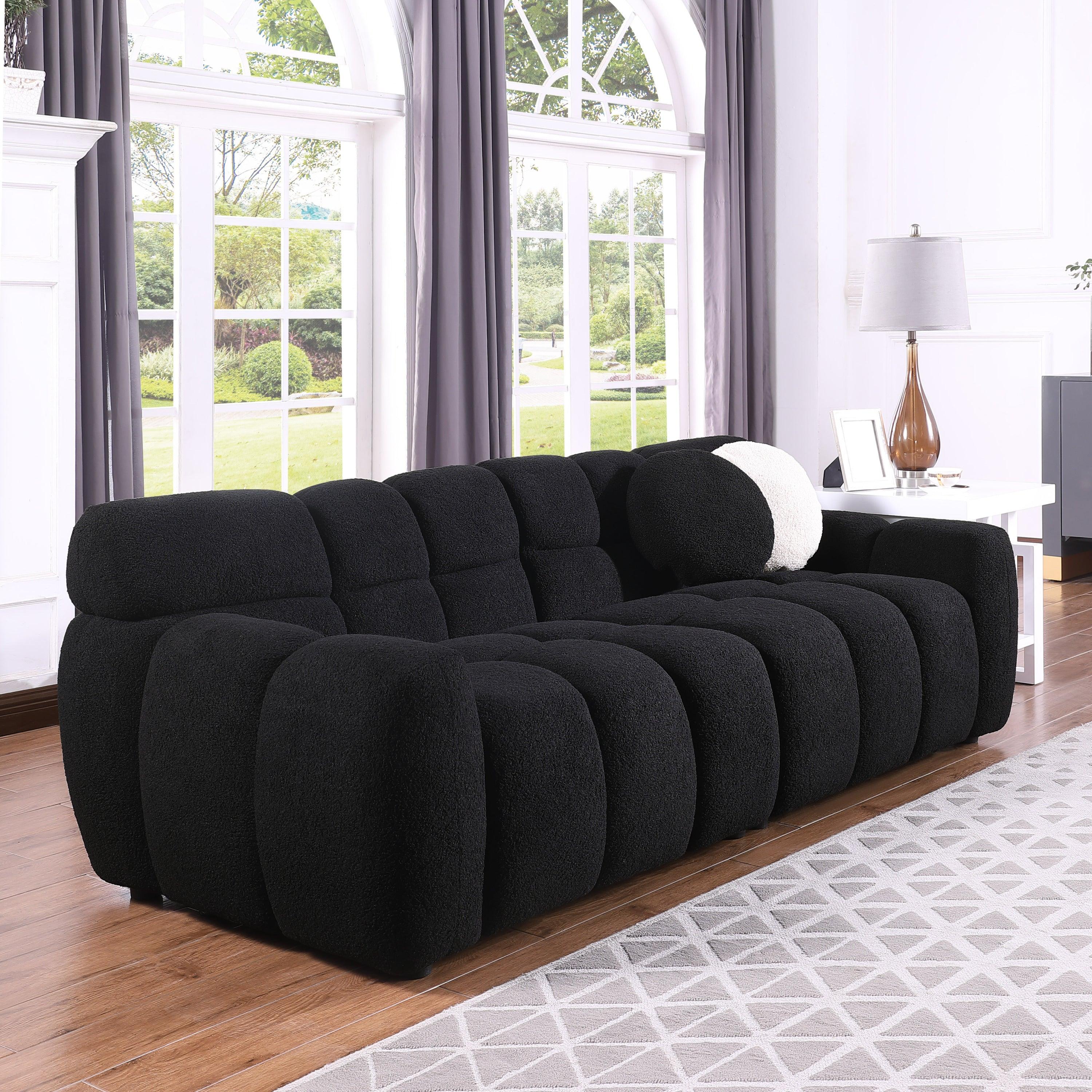 🆓🚛 87.4 Length, 35.83" Deepth, Human Body Structure for Usa People, Marshmallow Sofa, Boucle Sofa, 3 Seater, Black
