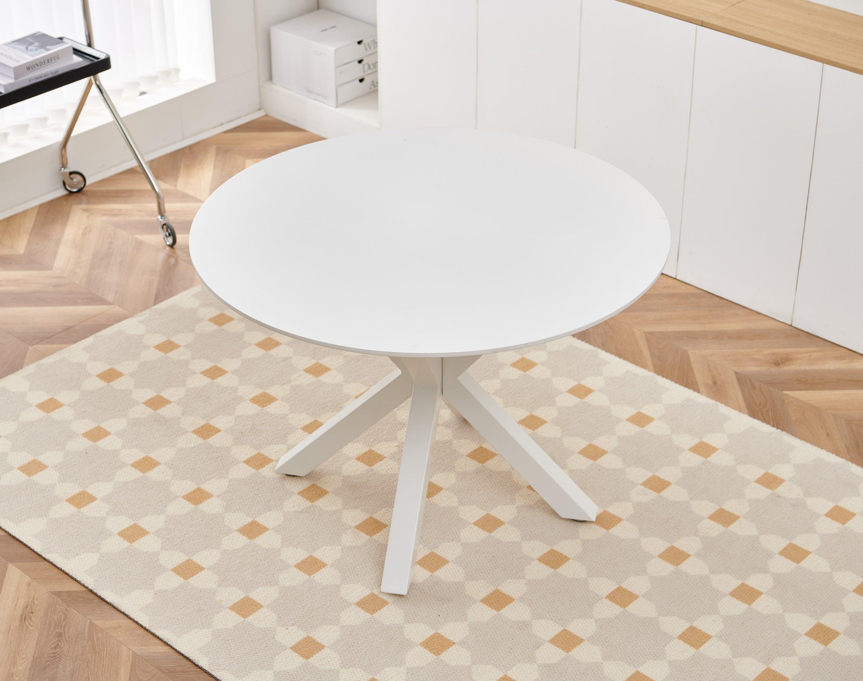 42.1" WHITE Table Mid-century Dining Table for 4-6 people With Round Mdf Table Top, Pedestal Dining Table, End Table Leisure Coffee Table, Cross leg
