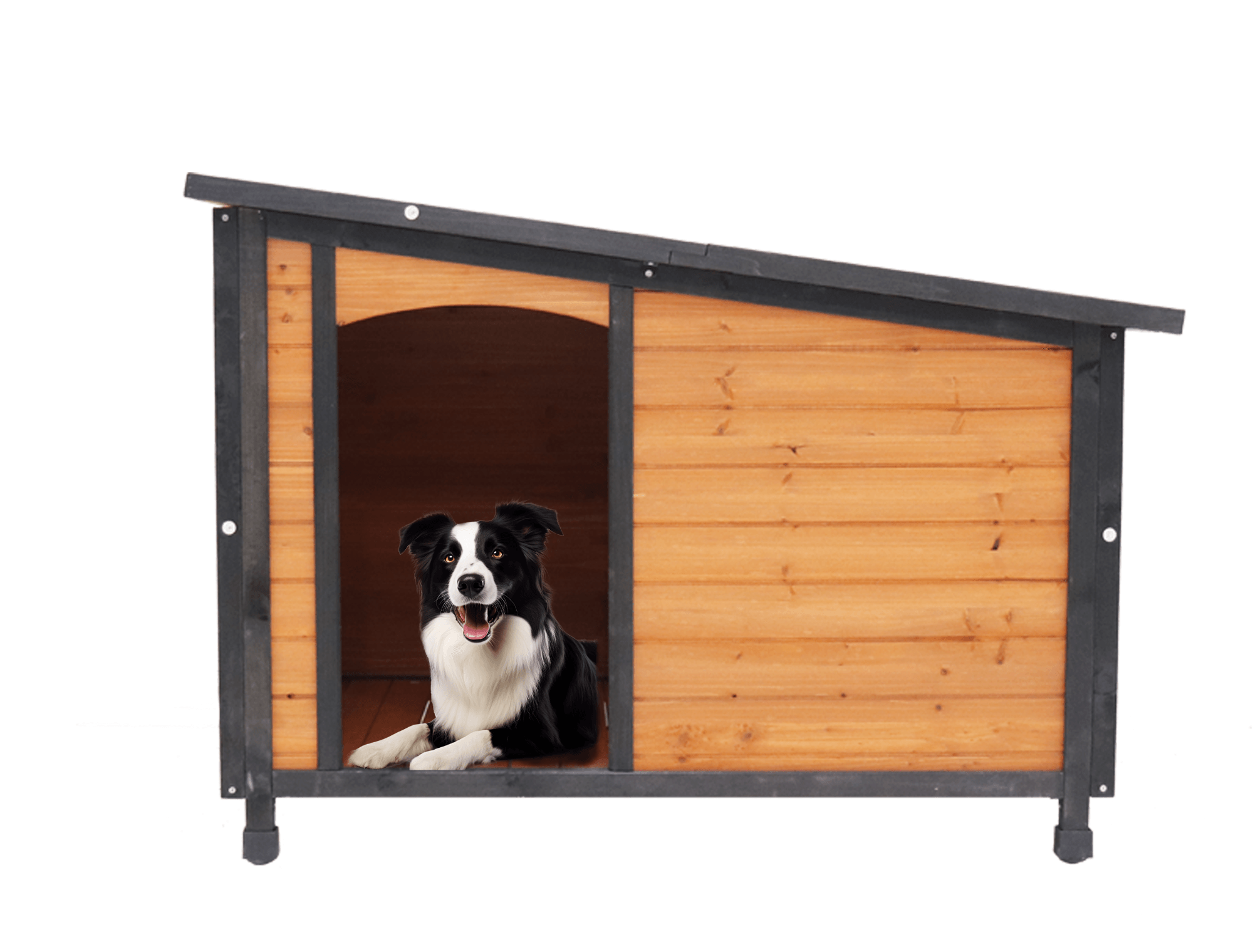 🆓🚛 46" Dog House Outdoor & Indoor Wooden Dog Kennel for Winter With Raised Feet Weatherproof for Large Dogs, Pvc Waterproof Roof(L)