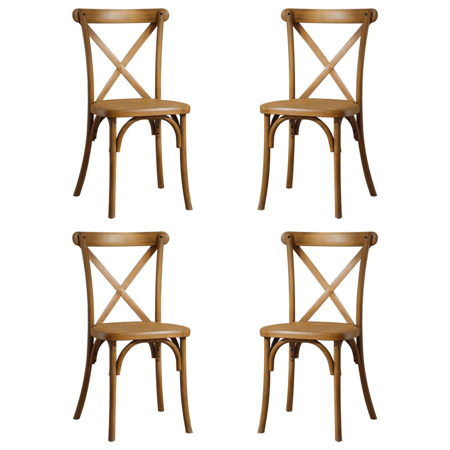 🆓🚛 4-Pack Resin X-Back Chair, Natural Mid Century Chair Modern Farmhouse Cross Back Chair for Kitchen Natural