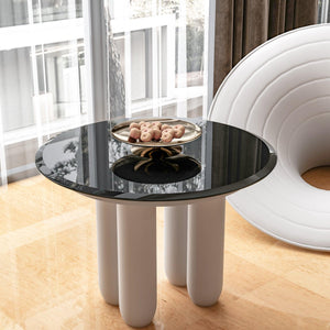 BELNO 24" Inch Round Tempered Glass Table Top, black Glass 1/2" Inch Thick Beveled Polished Edge