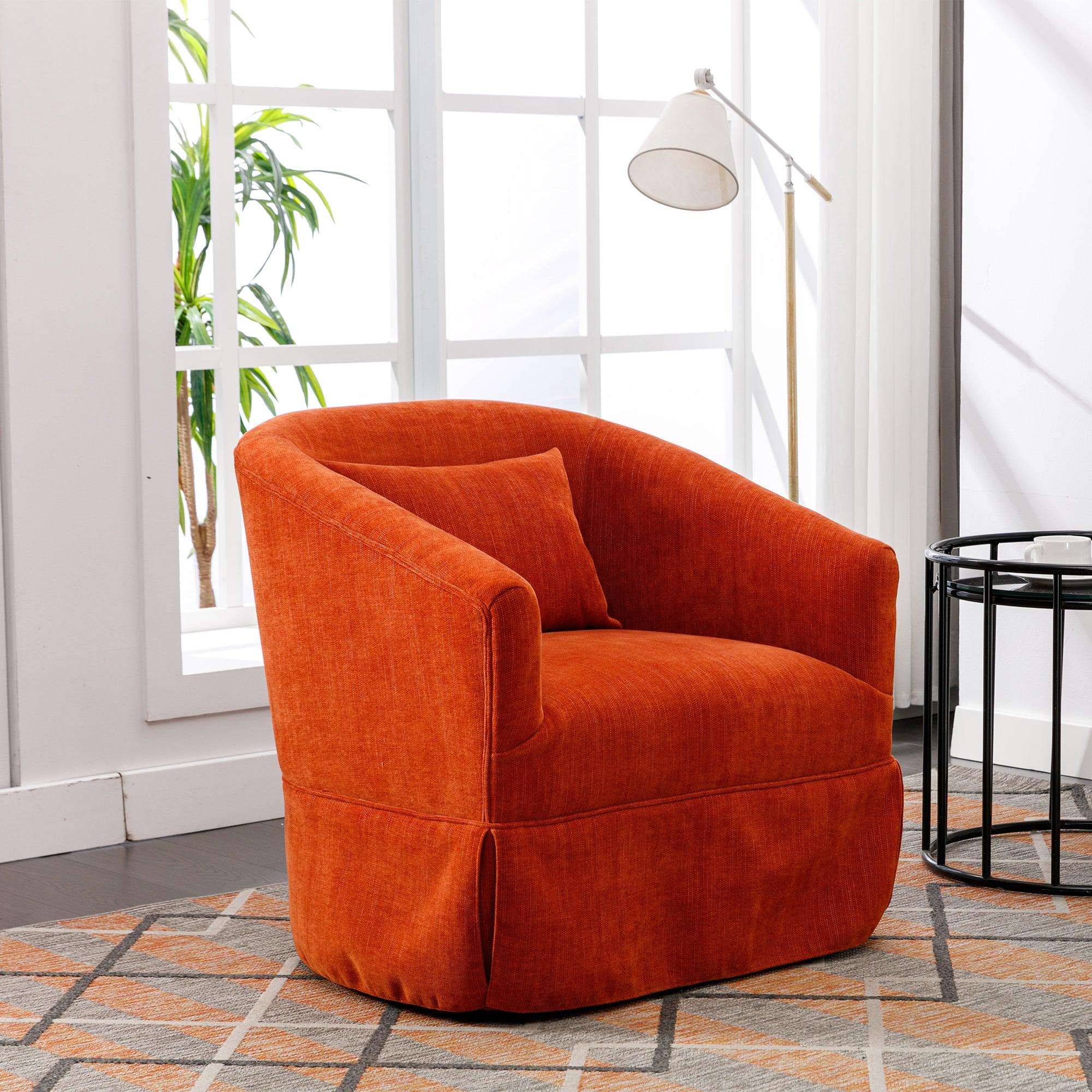 🆓🚛 360-Degree Swivel Accent Armchair, Linen Blend, Orange