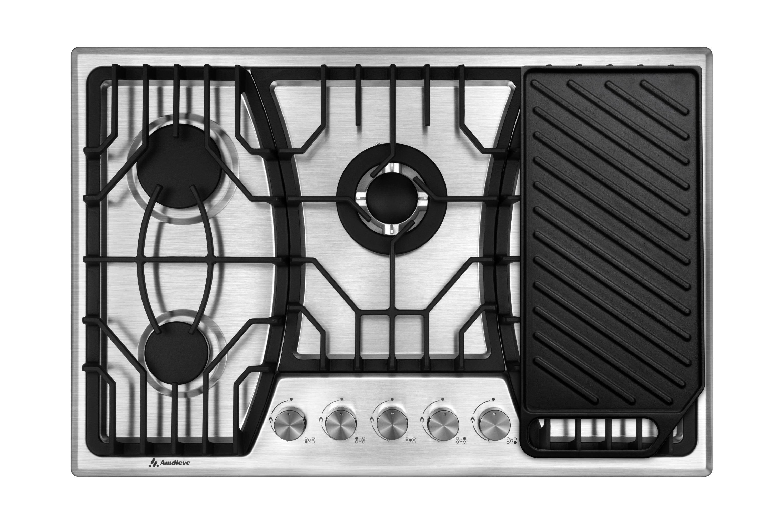 🆓🚛 Propane Gas Cooktop 30" With Griddle, 5 Burner Built-in Stainless Steel Gas Stove Top, Lpg/Ng Dual Fuel, Include Gas Pressure Regulator Gas Range