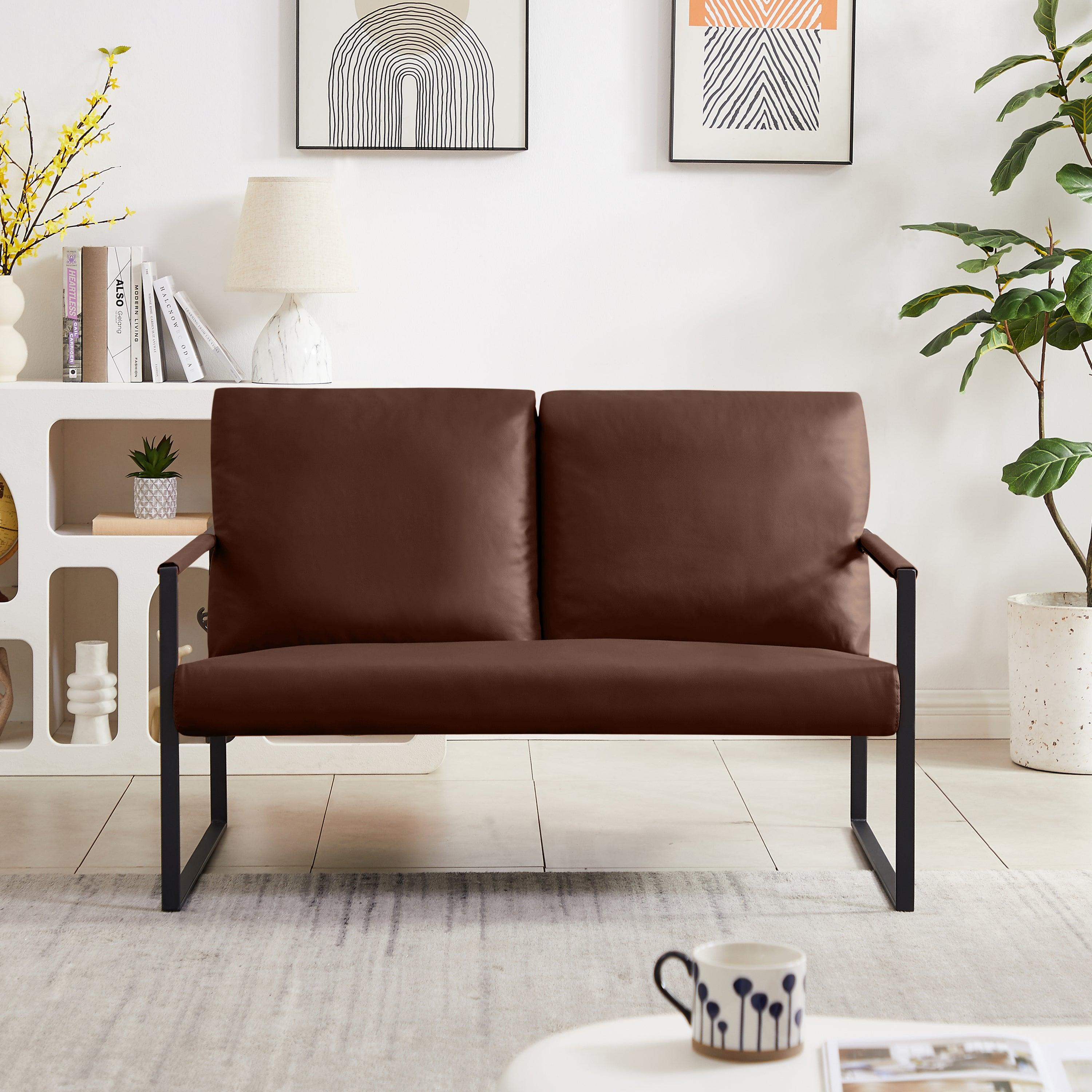 🆓🚛 Lounge, Living Room, Office Or The Reception Area Pvc Leather Accent Arm Chair With Extra Thick Padded Backrest & Seat Cushion Sofa Chairs, Non-Slip Adsorption Feet, Sturdy Metal Frame, Brown