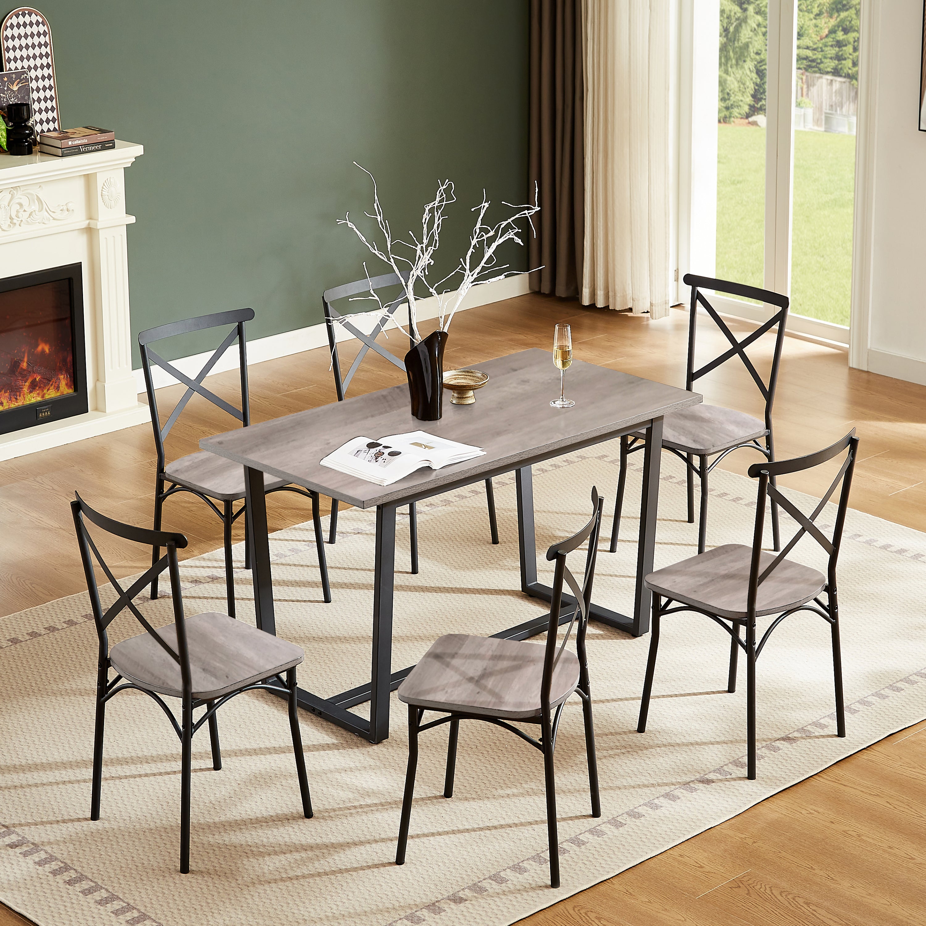 🆓🚛 7-Piece Kitchen Table Set, 1 Table, 6 Chairs, Perfect for Kitchen, Breakfast Nook, Living Room Occasions, Gray