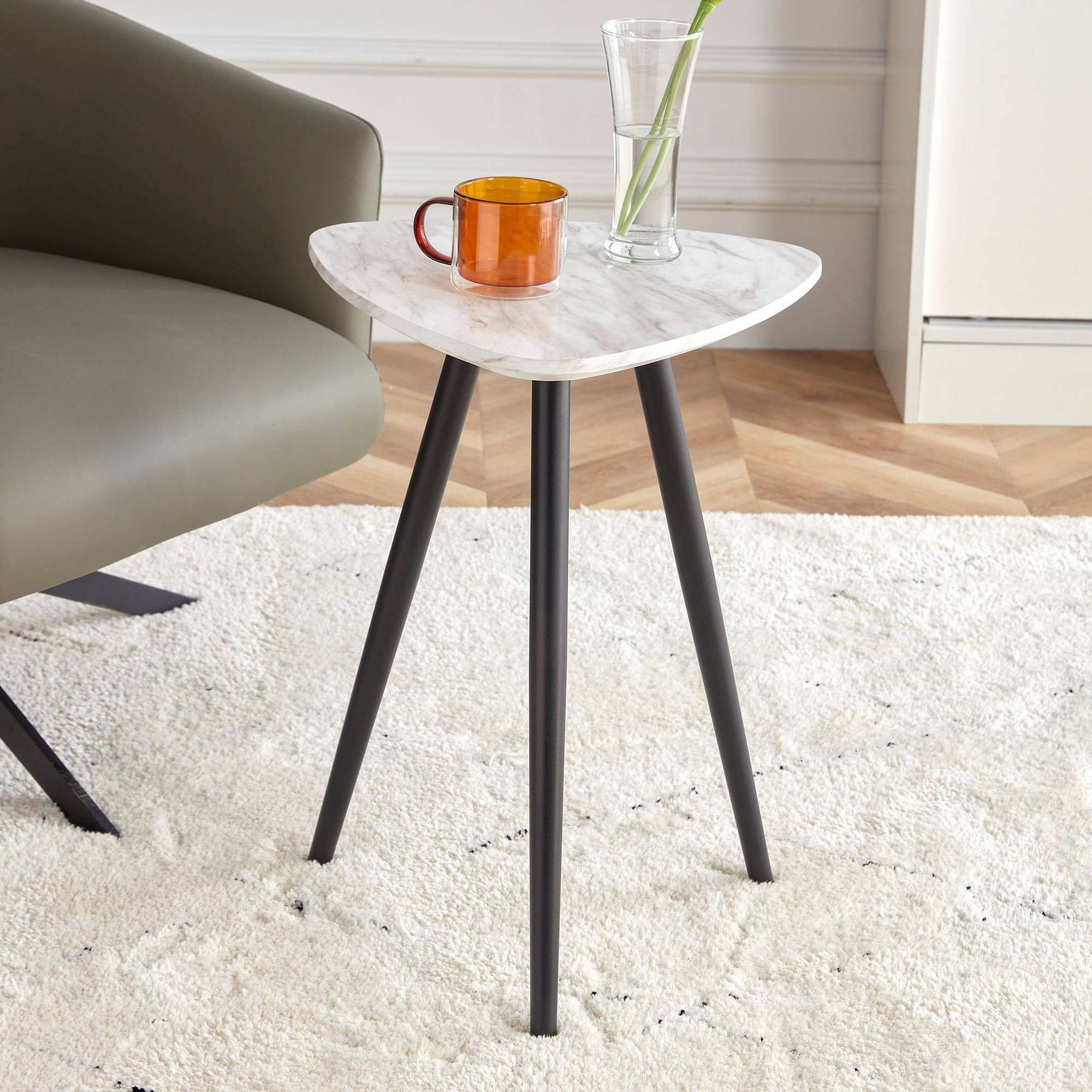 🆓🚛 Modern Minimalism Faux Marble End Table, Triangle, White