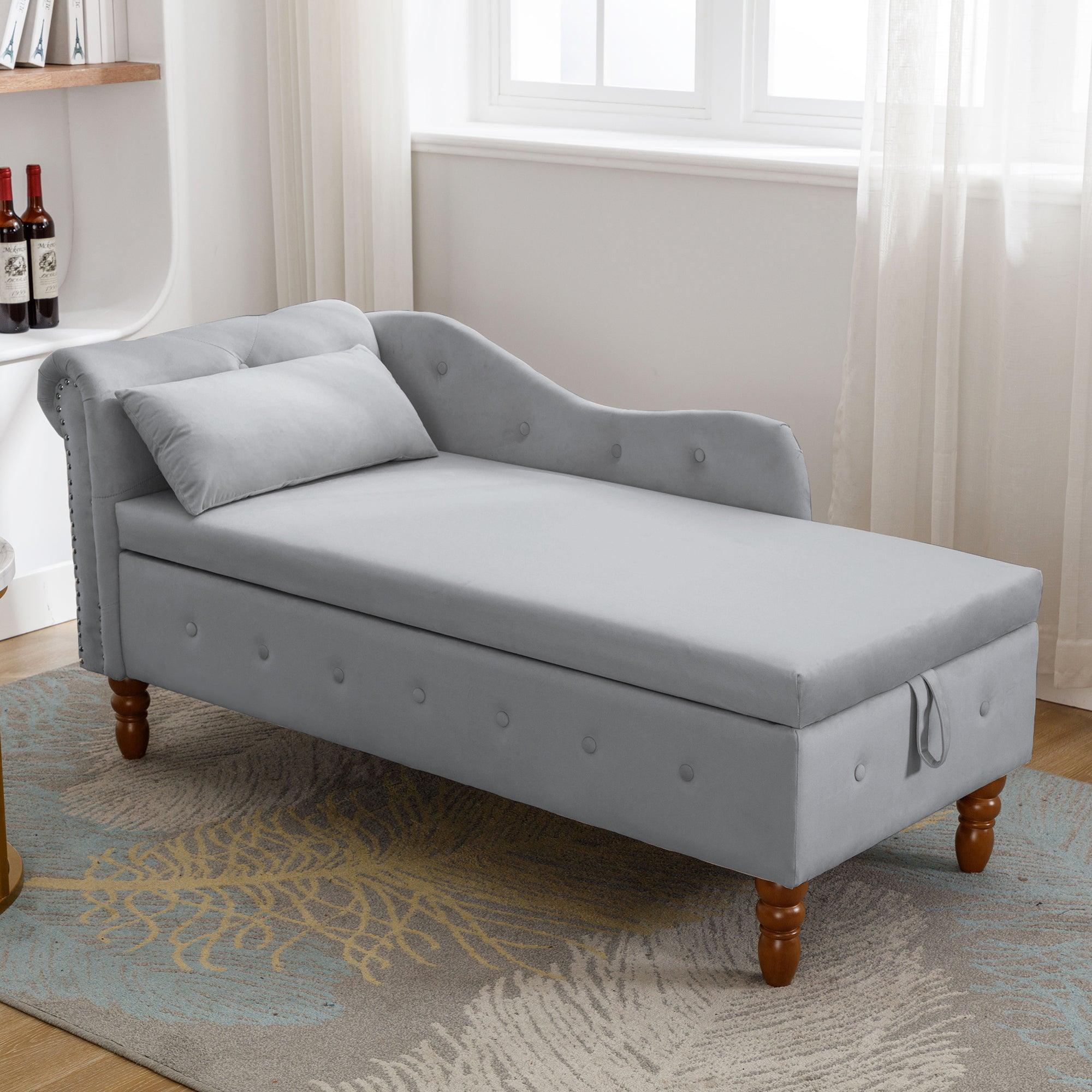 🆓🚛 Lamcham 28Gy Gray Modern Velvet Rolled Arm Chase Lounge With Storage