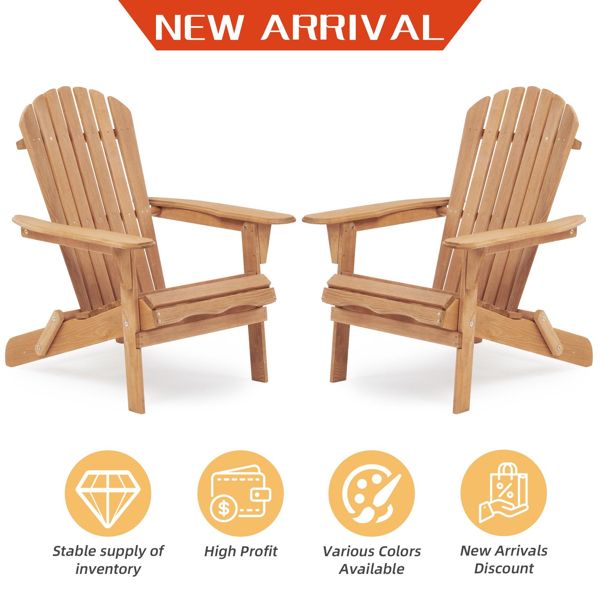 🆓🚛 Wooden Outdoor Folding Adirondack Chair Set Of 2 Wood Lounge Patio Chair for Garden, Garden, Lawn, Backyard, Deck, Pool Side, Fire Pit, Half Assembled,