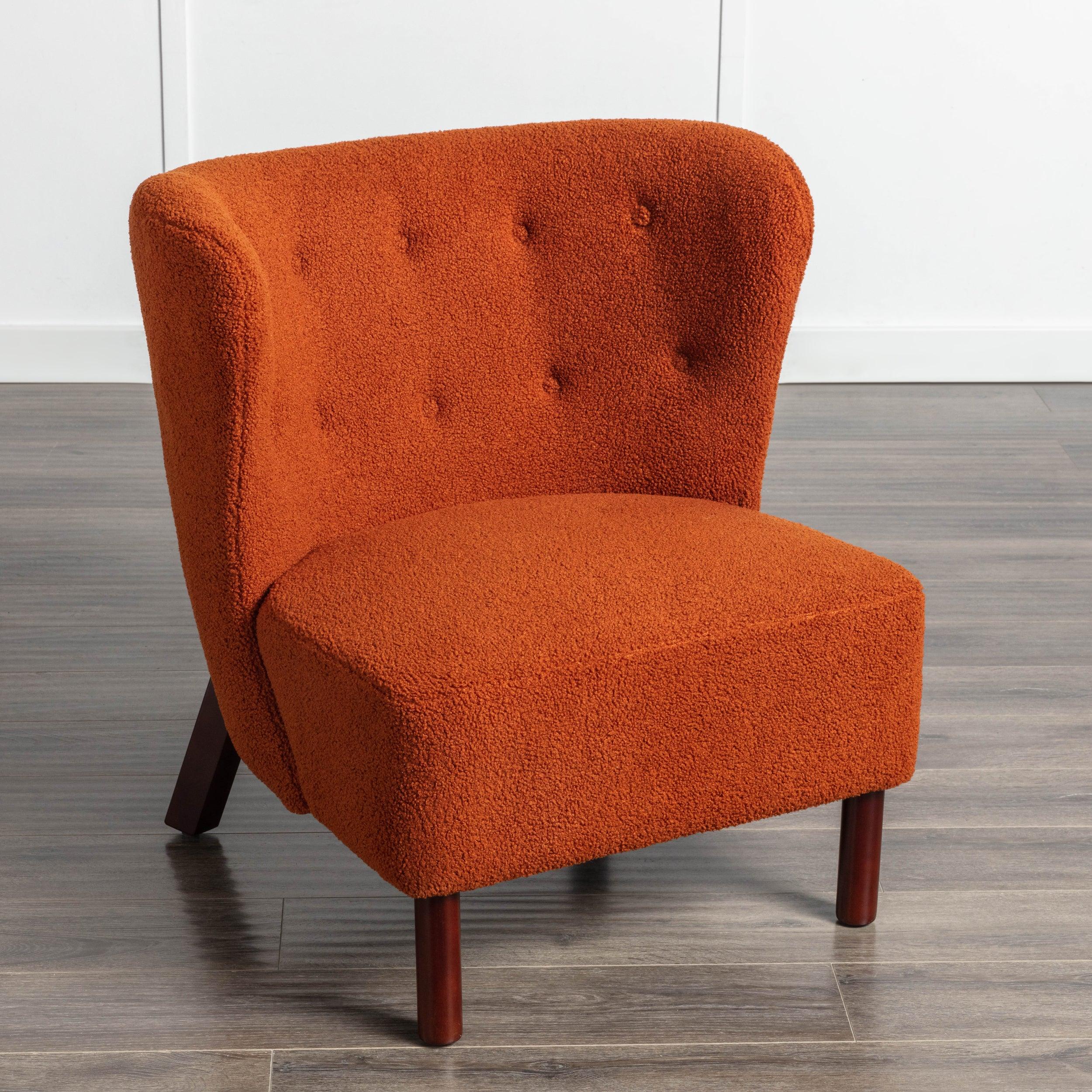 🆓🚛 Accent Chair, Upholstered Armless Chair Lambskin Sherpa Single Sofa Chair With Wooden Legs, Modern Reading Chair for Living Room Bedroom Small Spaces Apartment, Burnt Orange