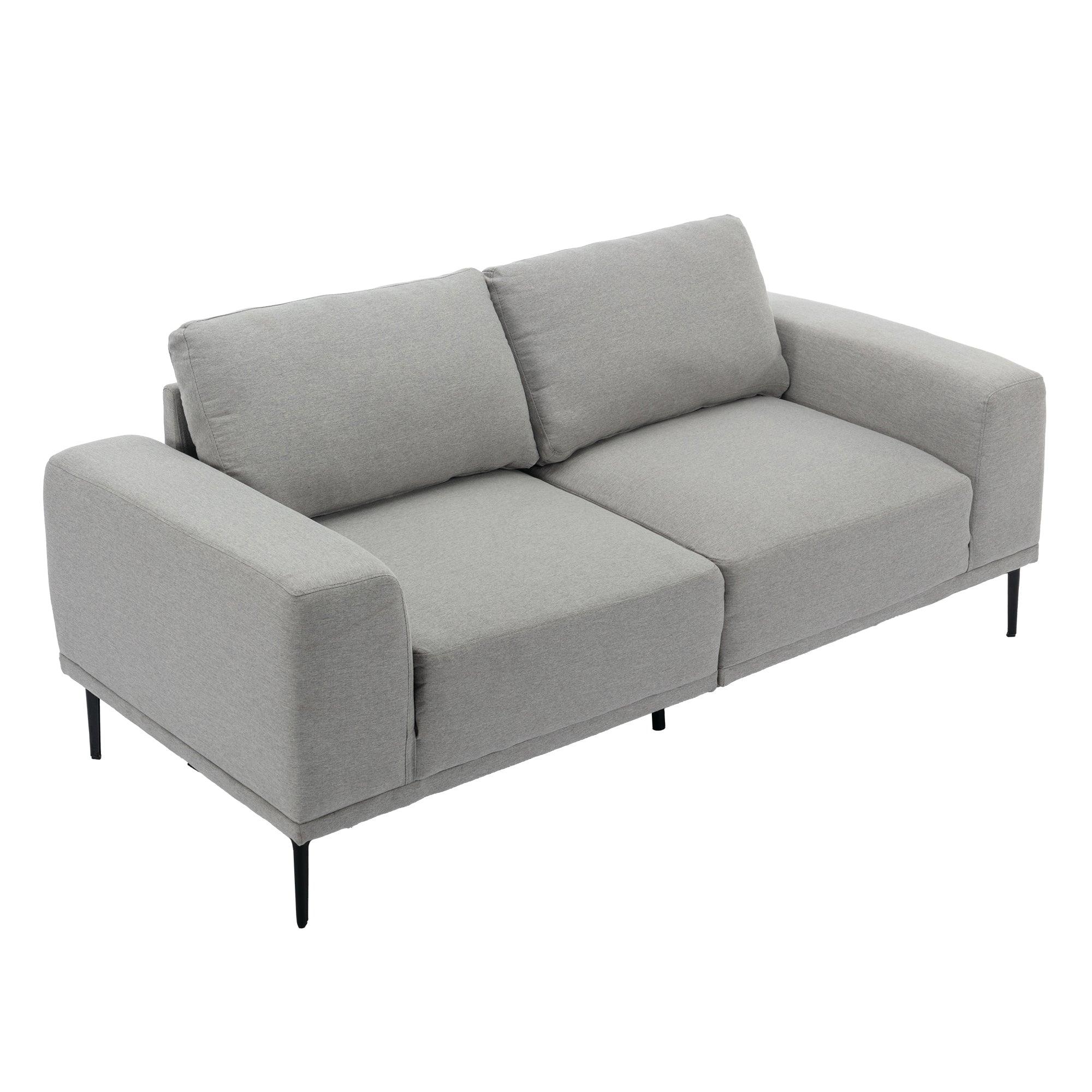 🆓🚛 Large Sofa, 74.8 Inch Linen Fabric Loveseat Couch Mid-Century Modern Upholstered Accent Couches for Living Room, Apartment, Bedroom, Light Gray