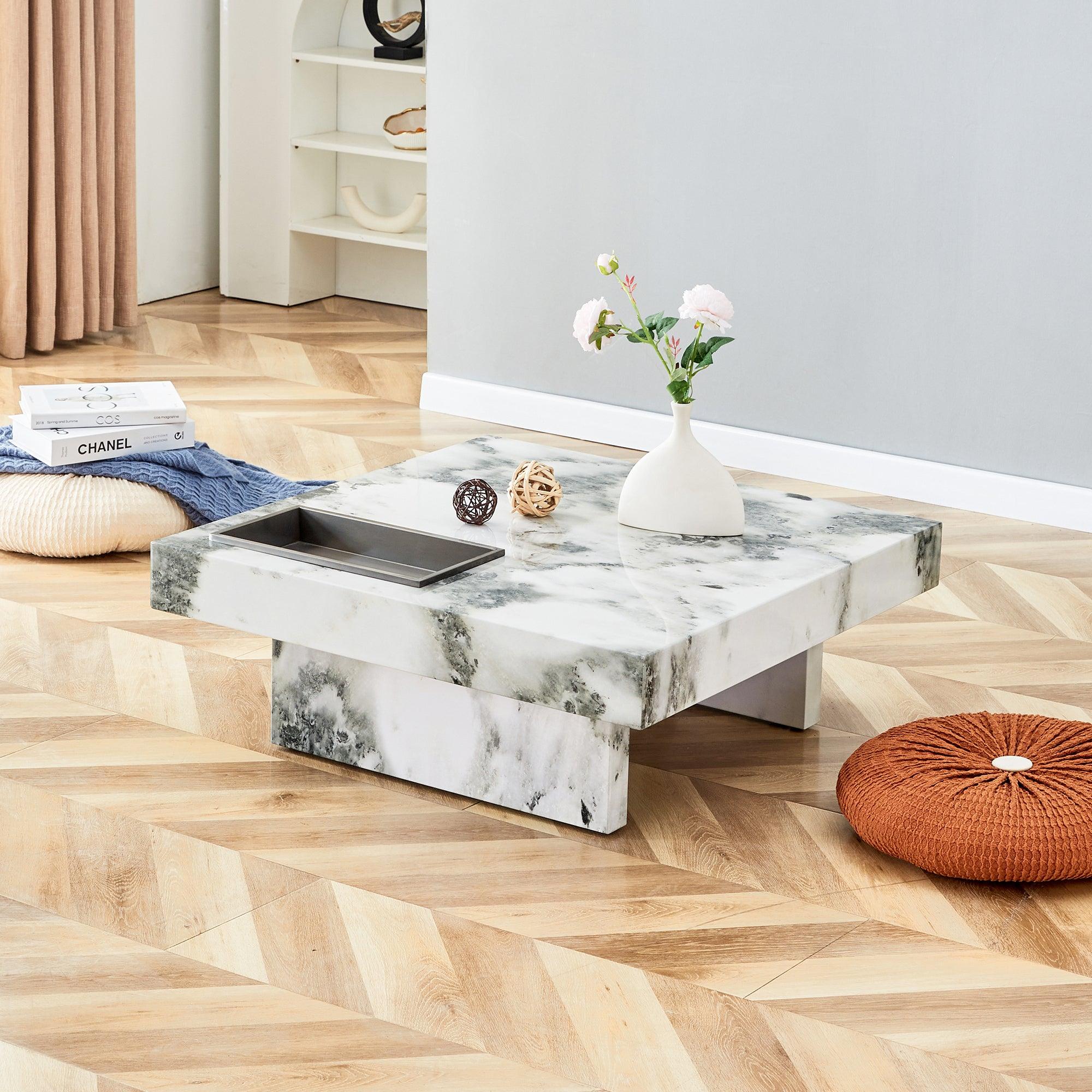 🆓🚛 a Modern & Practical Coffee Table, Black & White in Imitation Marble Pattern, 31.4"X 31.4"X 12 "