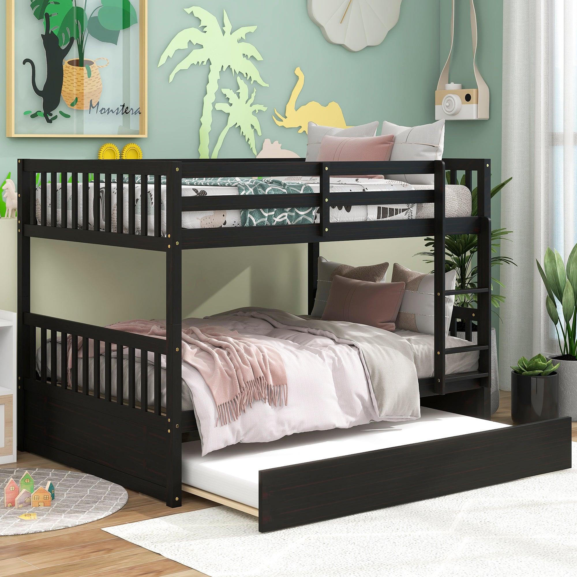 🆓🚛 Full Over Full Bunk Bed With Trundle, Espresso