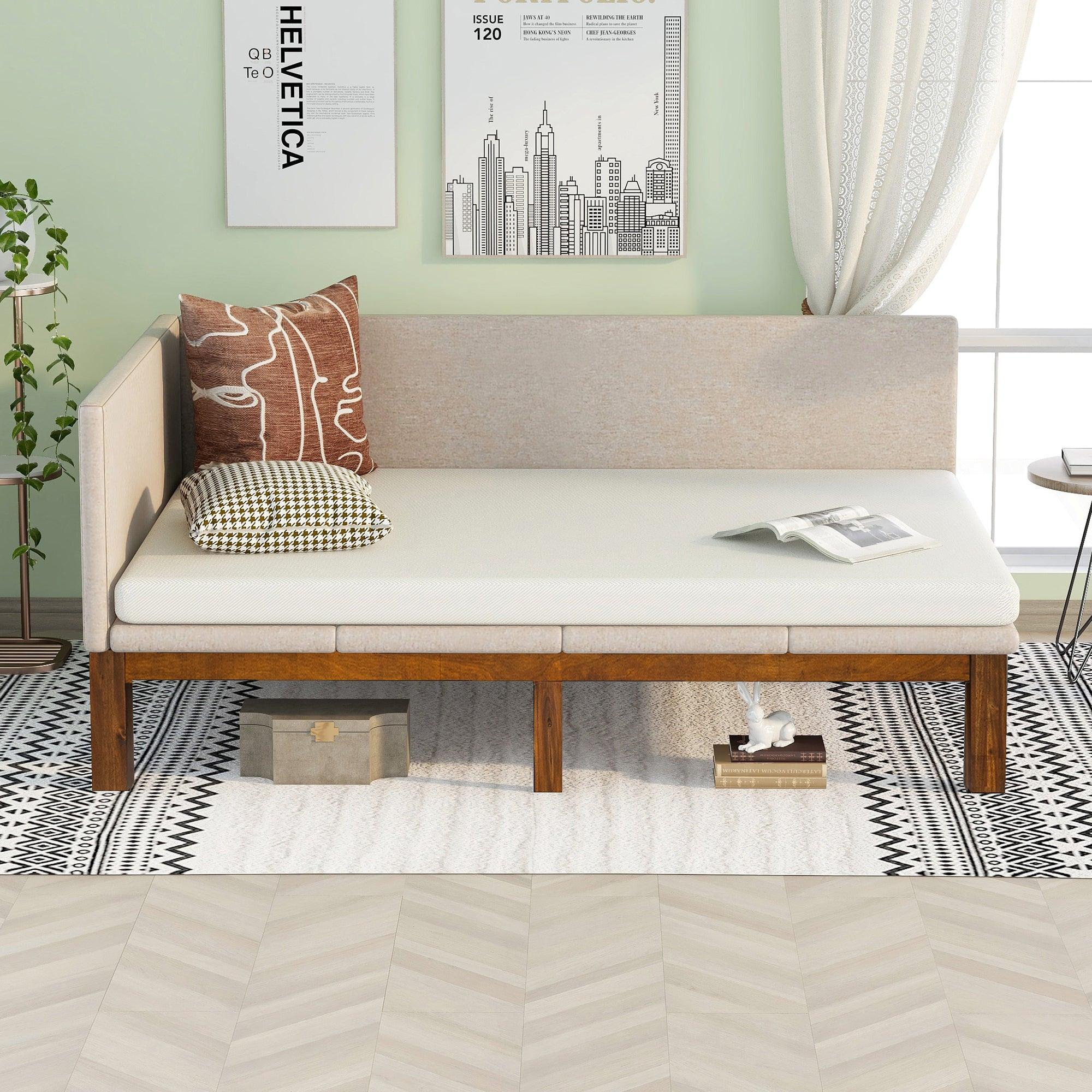 🆓🚛 Upholstered Daybed/Sofa Bed Frame Full Size Linen, Beige