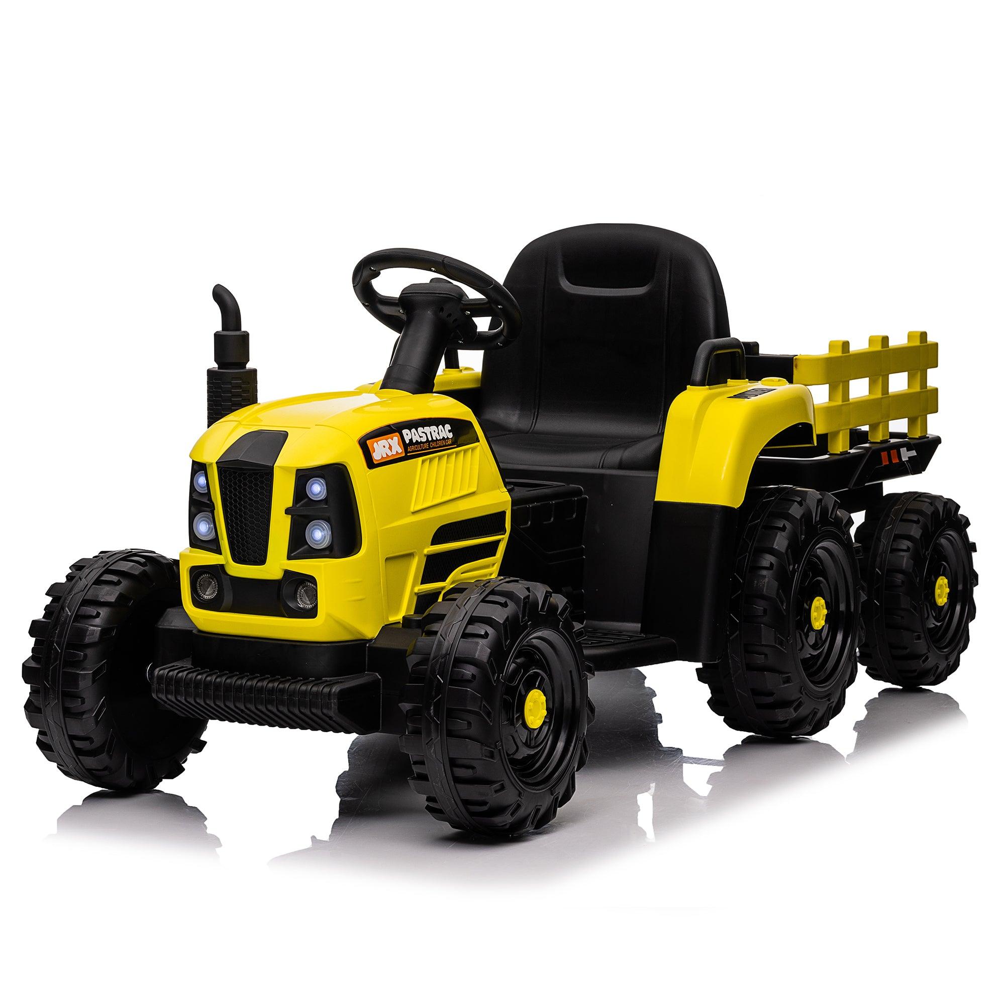 🆓🚛 Ride On Tractor With Trailer, 12V Battery Powered Electric Tractor Toy W/Remote Control, Electric Car for Kids, Three Speed Adjustable, Power Display, Usb, Mp3, Bluetooth, Led Light, Two-Point Safety Belt