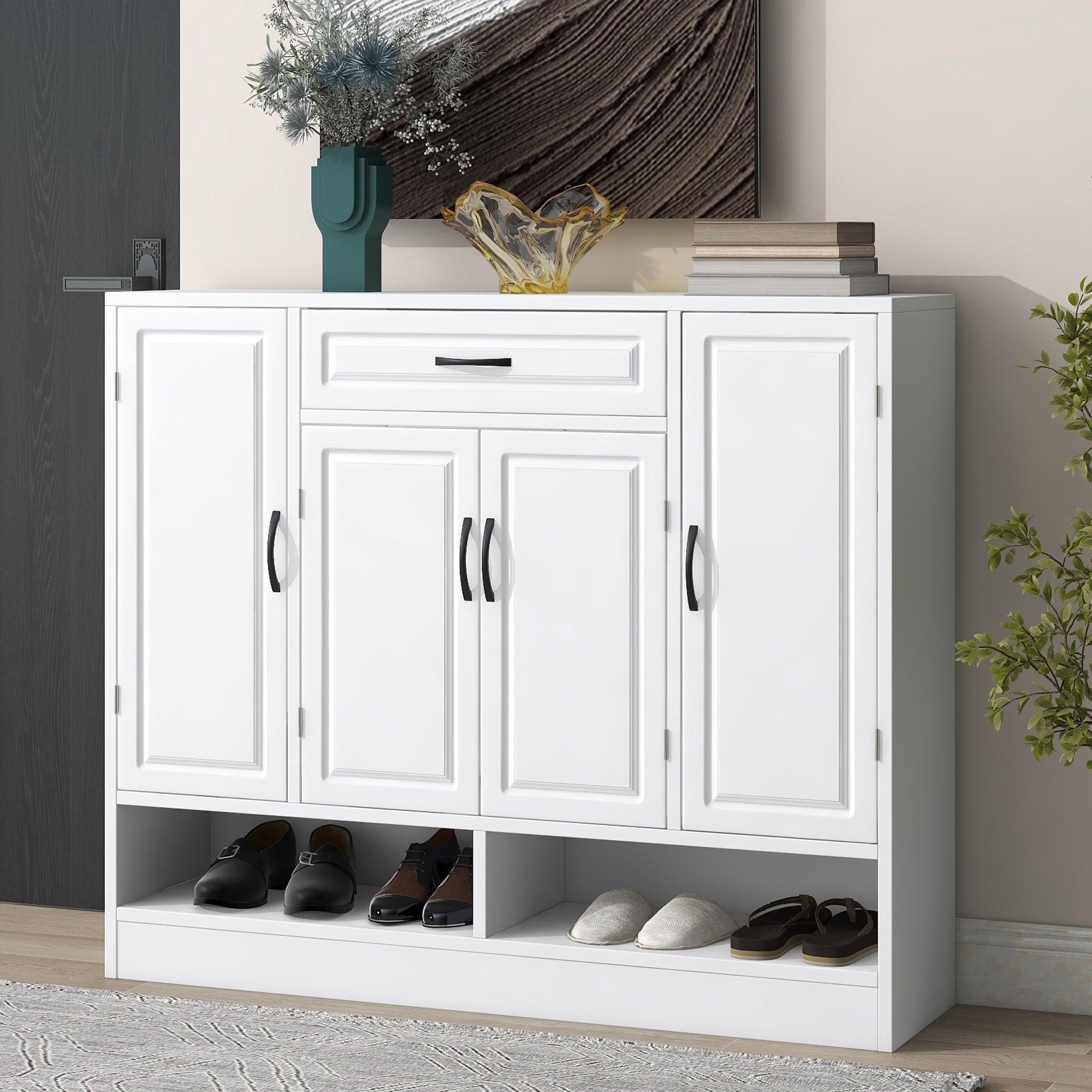 🆓🚛 Sleek & Modern Shoe Cabinet With Adjustable Shelves, Minimalist Shoe Storage Organizer With Sturdy Top Surface, Space-Saving Design Side Board for Various Sizes Of Items, White