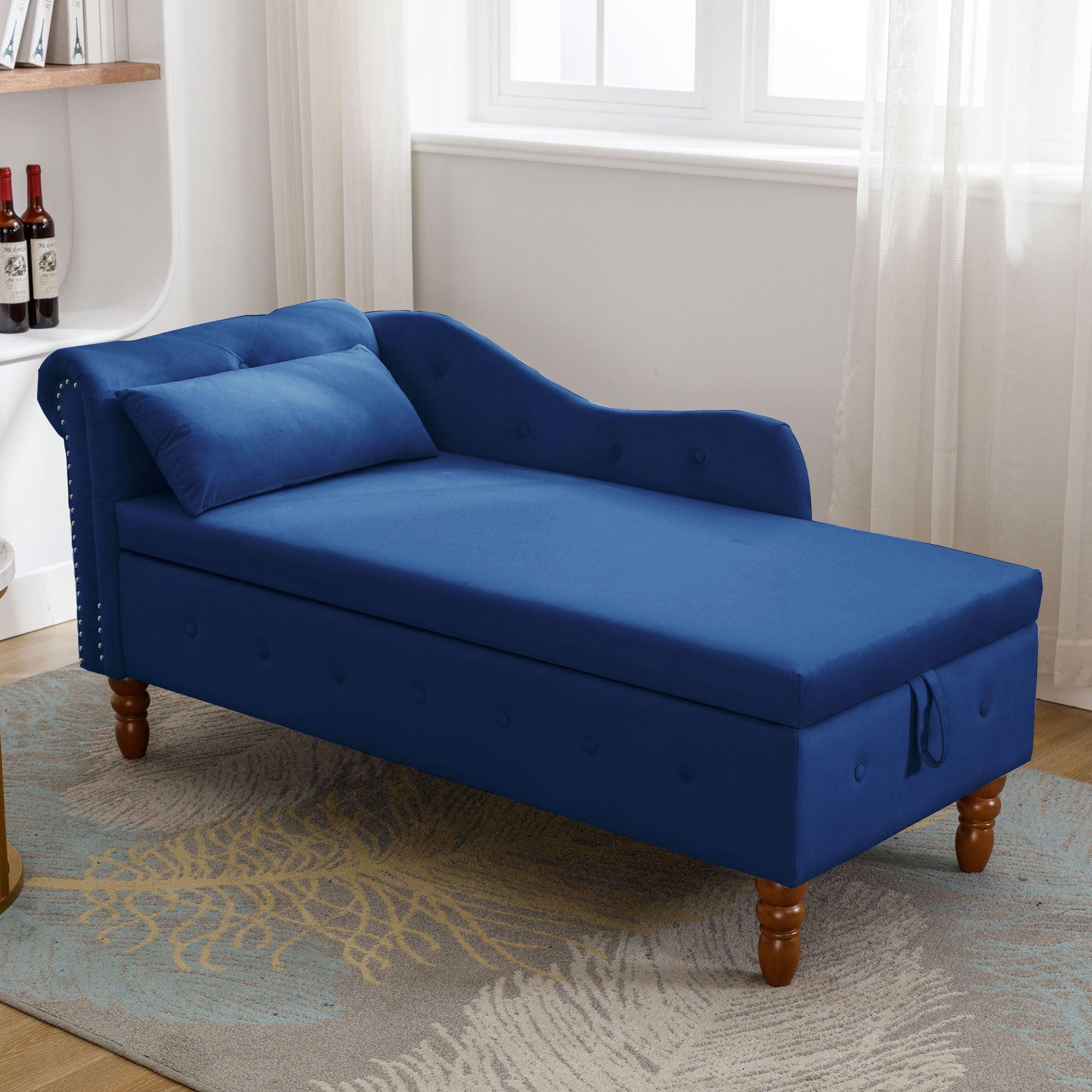 🆓🚛 Lamcham 28Be Blue Modern Velvet Rolled Arm Chase Lounge With Storage