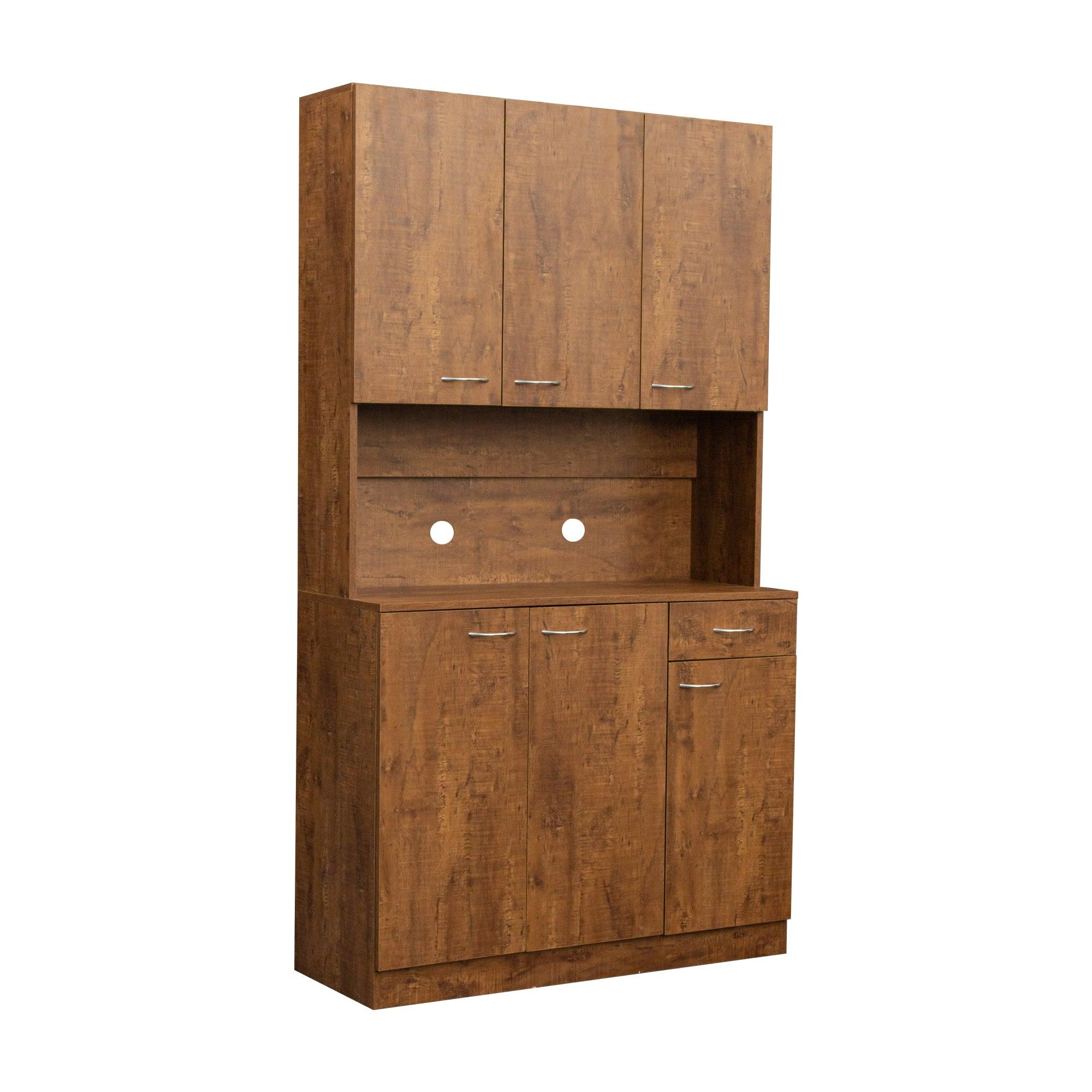 70.87" Tall Wardrobe& Kitchen Cabinet, With 6-Doors, 1-Open Shelves And 1-Drawer For Bedroom, Walnut