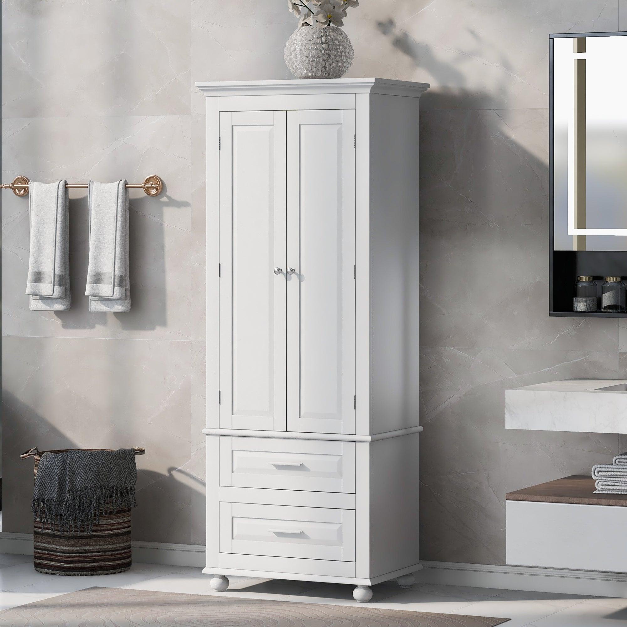 🆓🚛 Tall Storage Cabinet With Two Drawers for Bathroom/Office, White