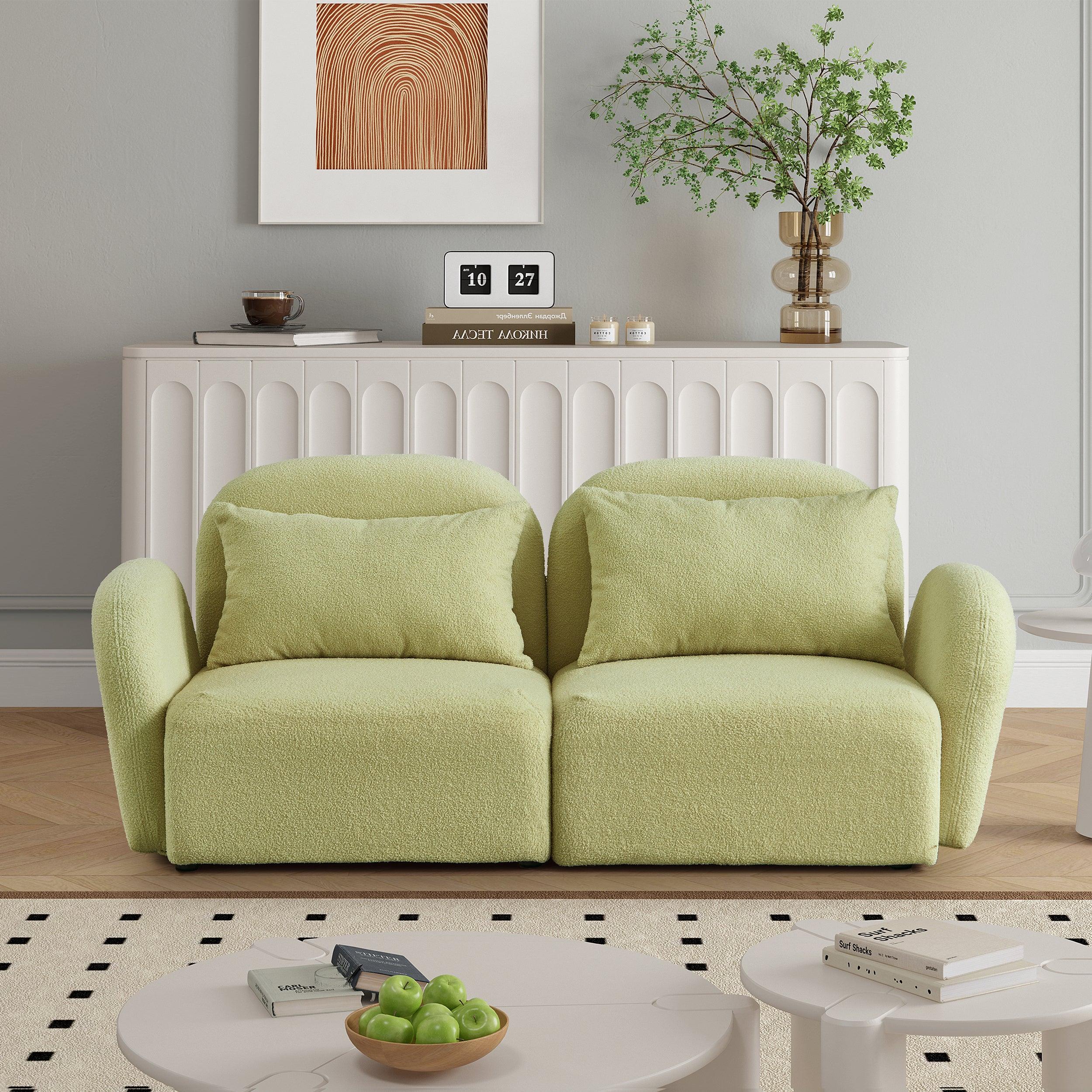 🆓🚛 Living Room Furniture Lazy Sofa Loveseat Teddy Fabric, Light Green