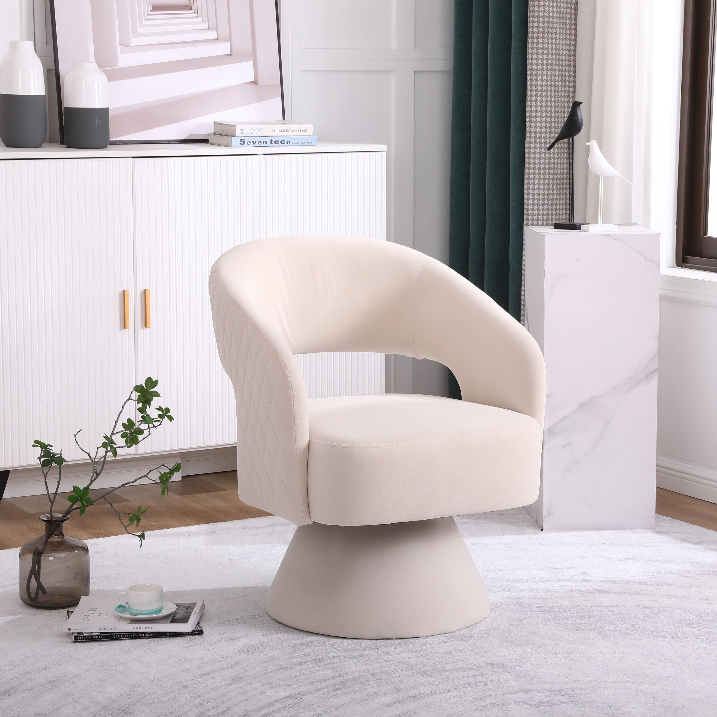 🆓🚛 Swivel Accent Chair Armchair, Round Barrel Chair in Fabric for Living Room Bedroom, Beige