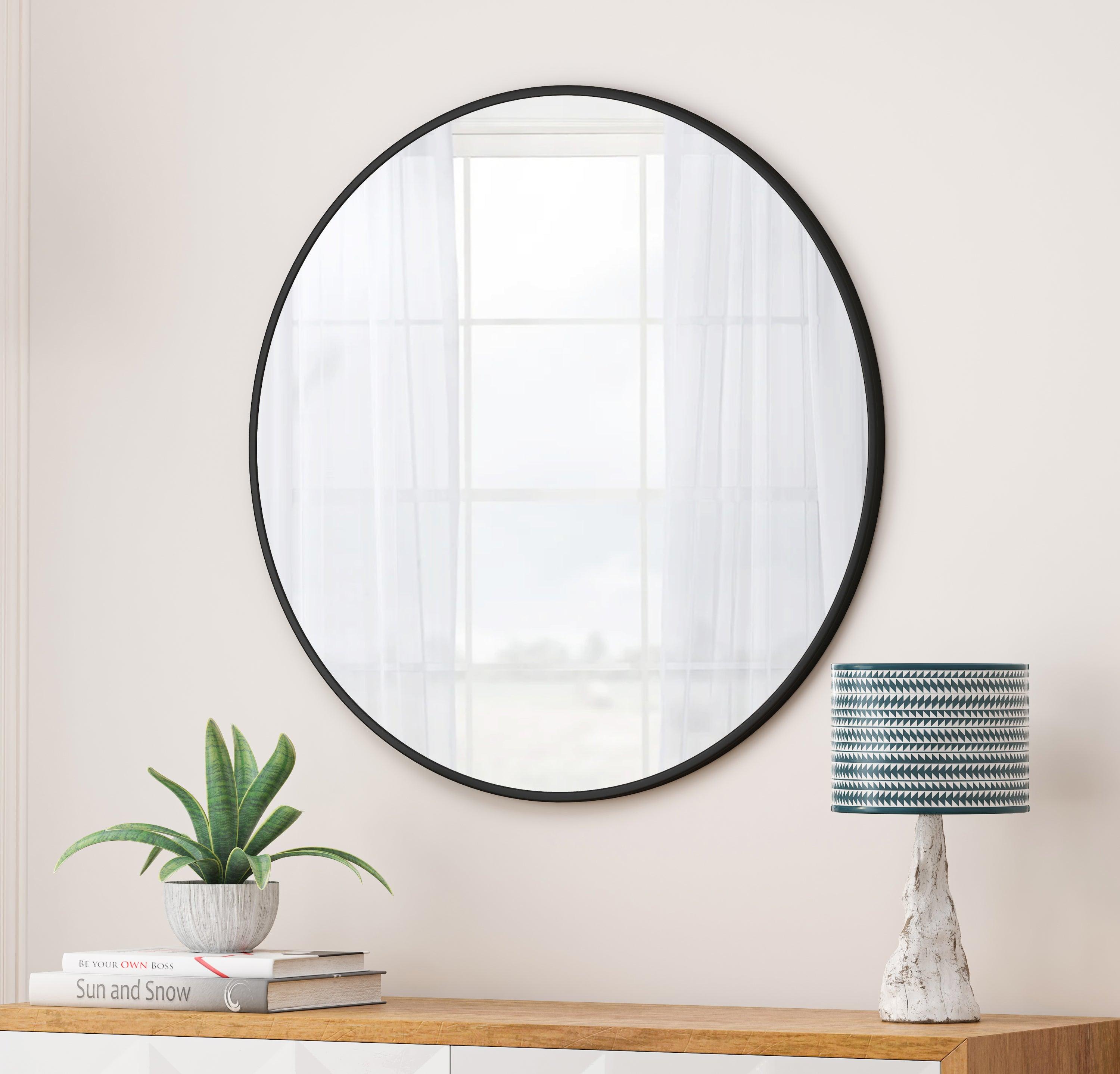 🆓🚛 Wall Mirror 36 Inch Black Circular Mirror Metal Framed Mirror Round Vanity Mirror Dressing Mirror, for Bathroom, Living Room, Bedroom Wall Decor