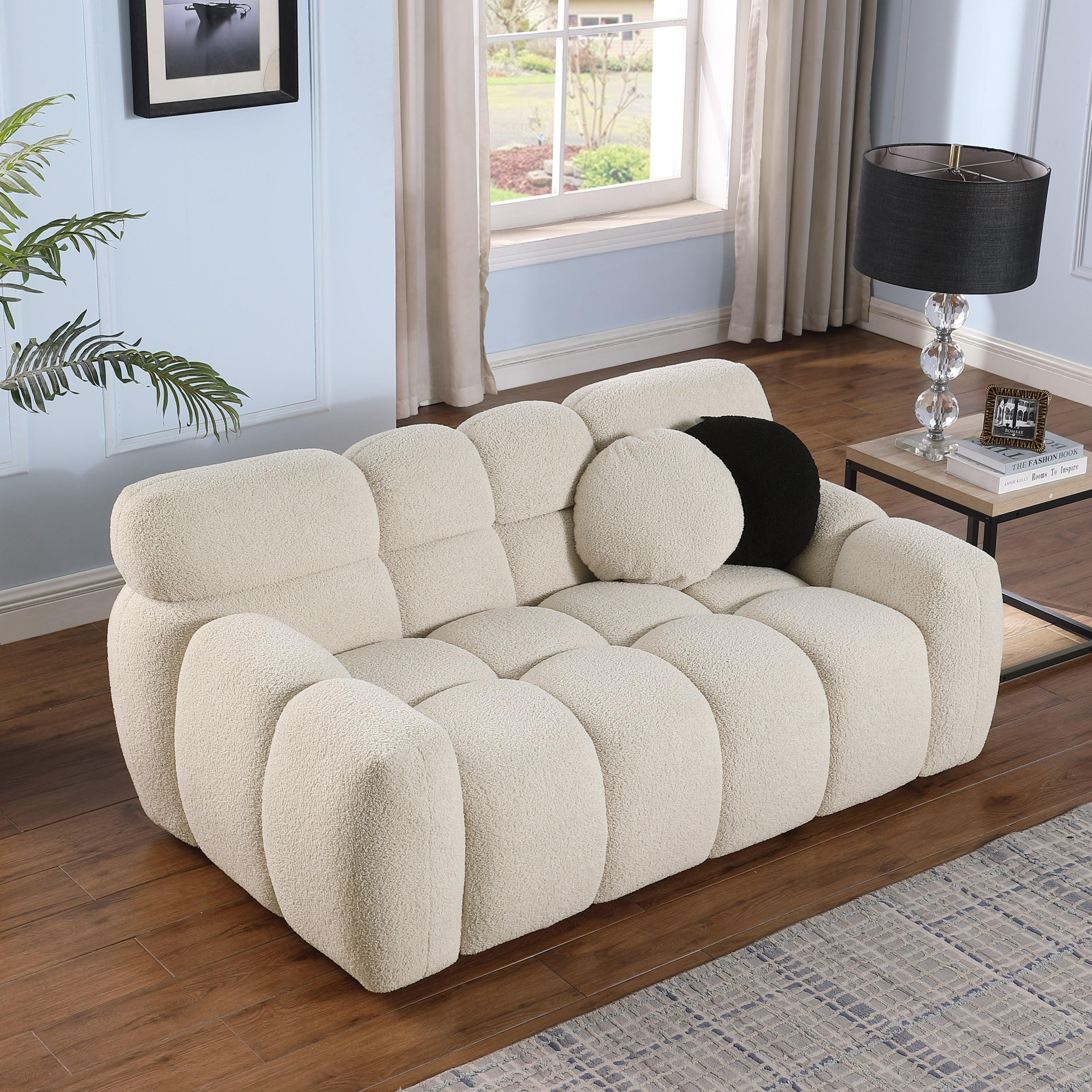 🆓🚛 64.96 Length, 35.83" Deepth, Human Body Structure for Usa People, Marshmallow Sofa, Boucle Sofa, 2 Seater, Beige