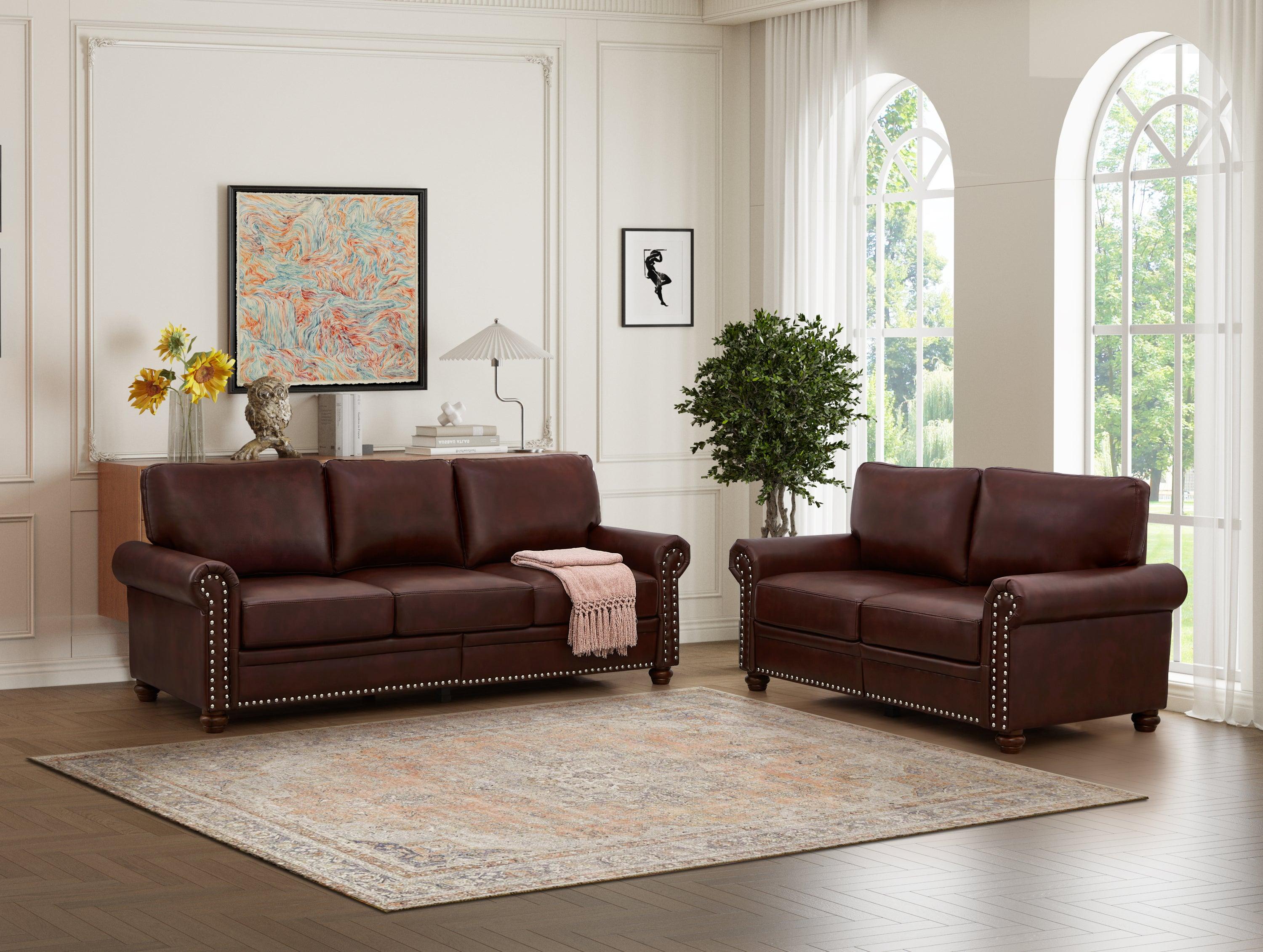 🆓🚛 Living Room Sofa With Storage Sofa 2+3 Sectional Burgundy Faux Leather