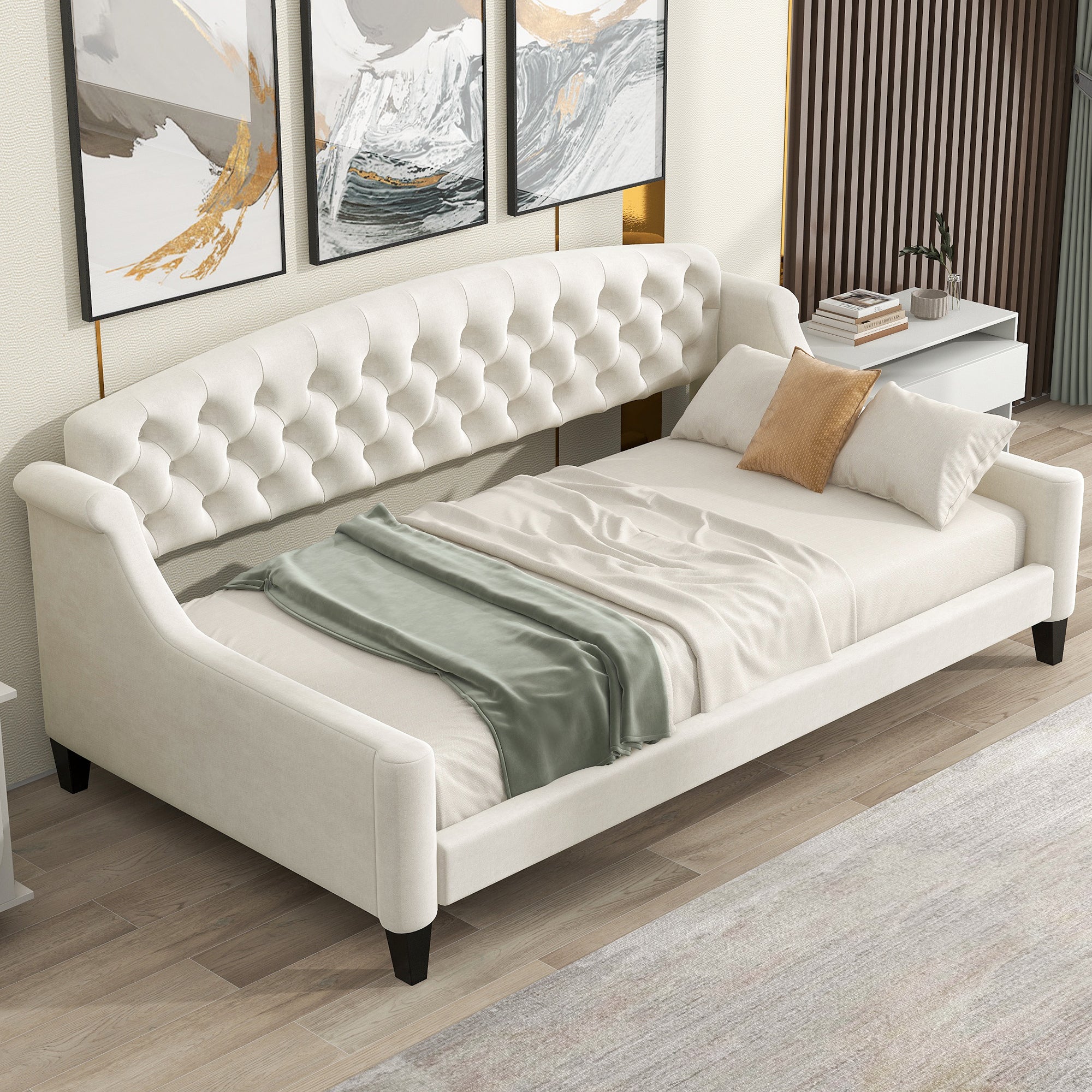 🆓🚛 Modern Luxury Tufted Button Daybed, Twin, Beige