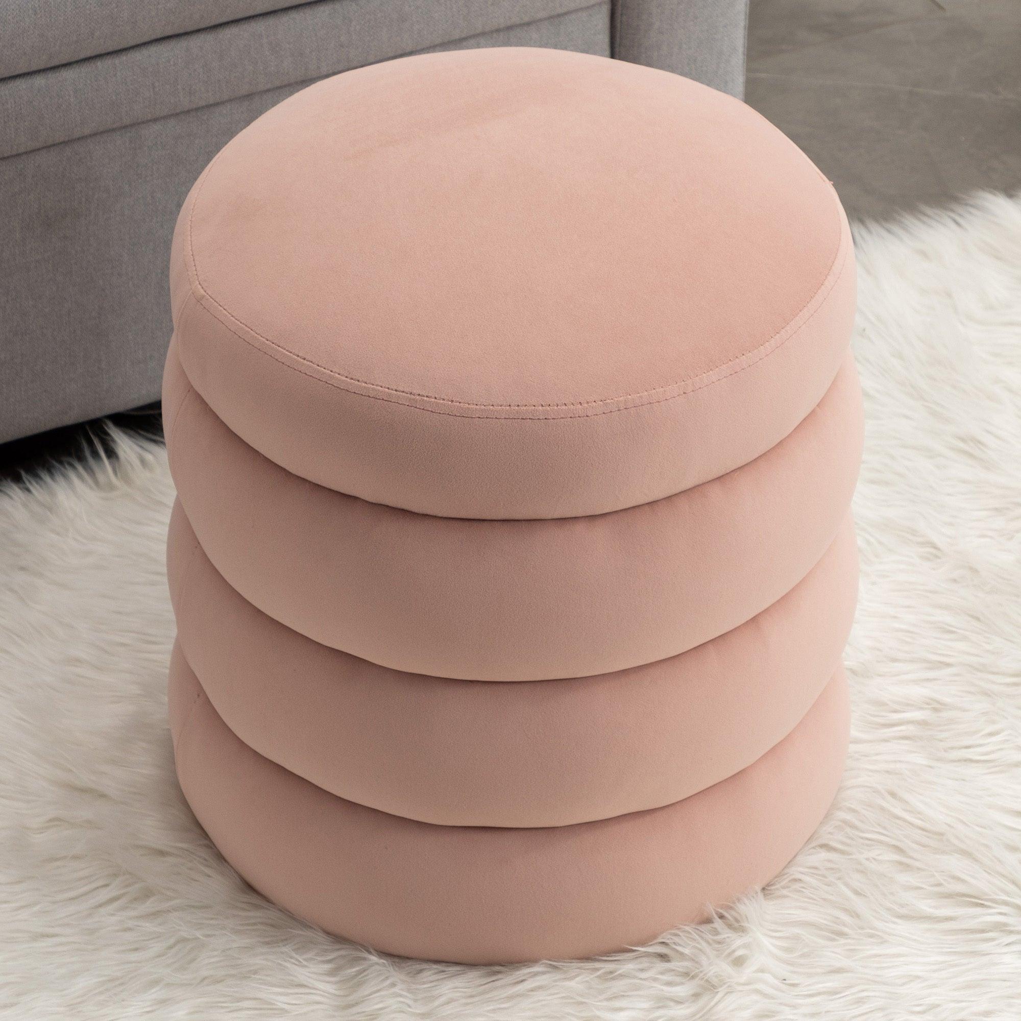 🆓🚛 Verechy Soft Velvet Round Ottoman Footrest Stool, Pink