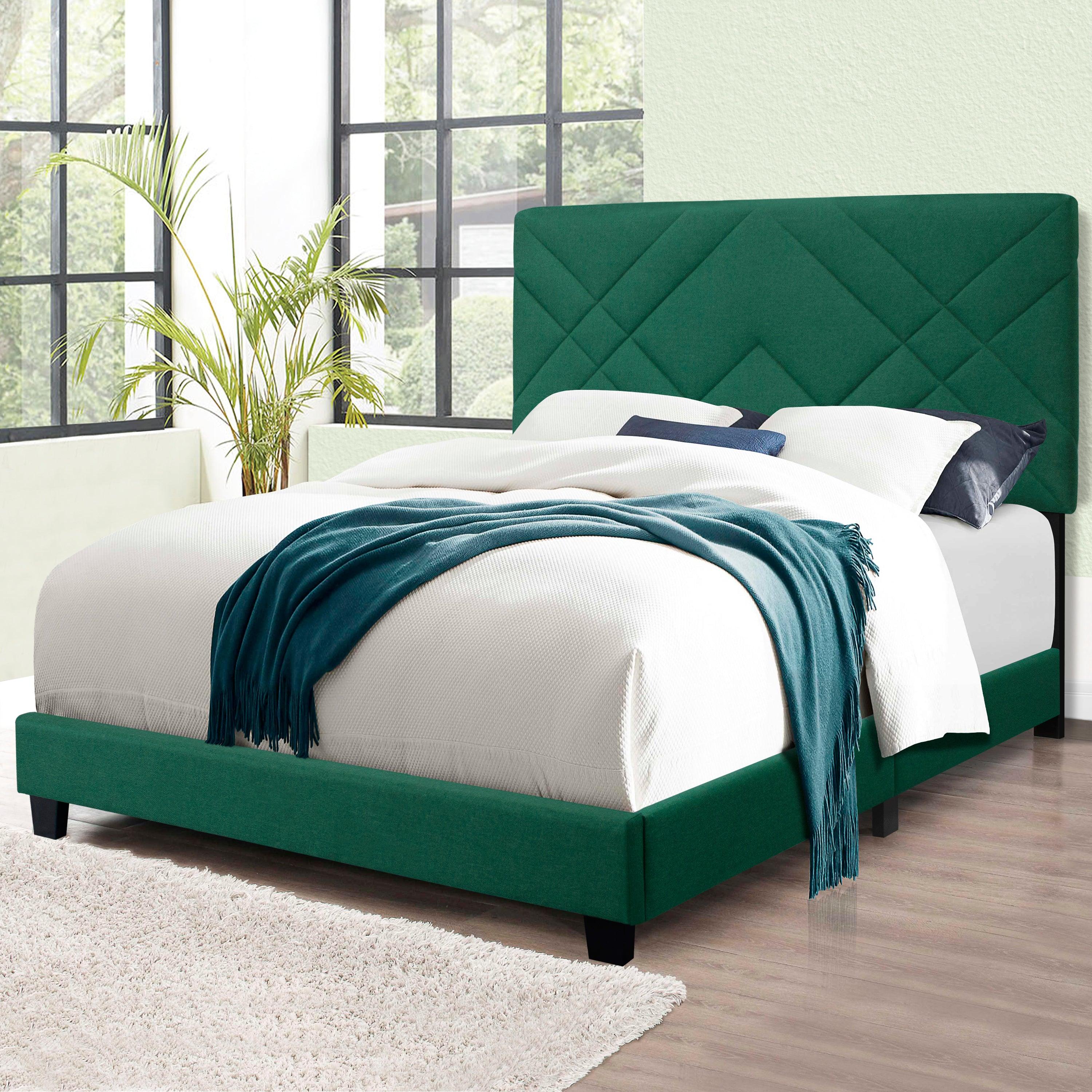 🆓🚛 Queen Size Bed Frame With Adjustable Headboard Super Affordable, Green