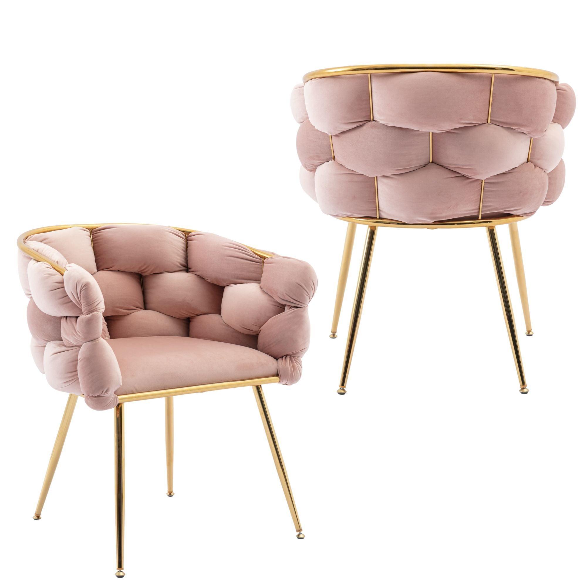 🆓🚛 Luxury Modern Simple Leisure Velvet Single Sofa Chair Bedroom Lazy Person Household Dresser Stool Manicure Table Back Chair Pink Set Of 2