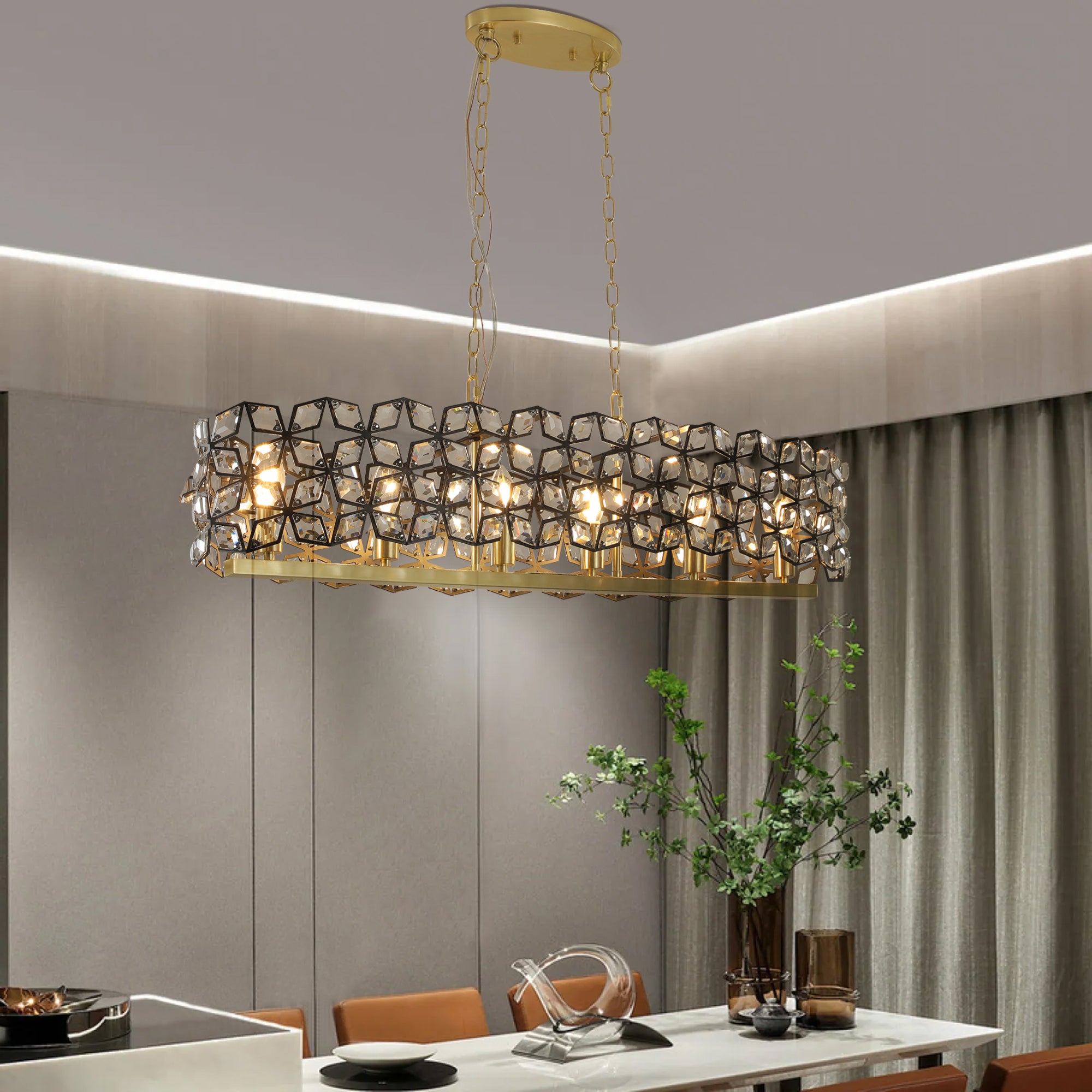 🆓🚛 Modern Champagne Gold Oval Crystal Ceiling Chandelier Luxury Home Decor Light Fixture