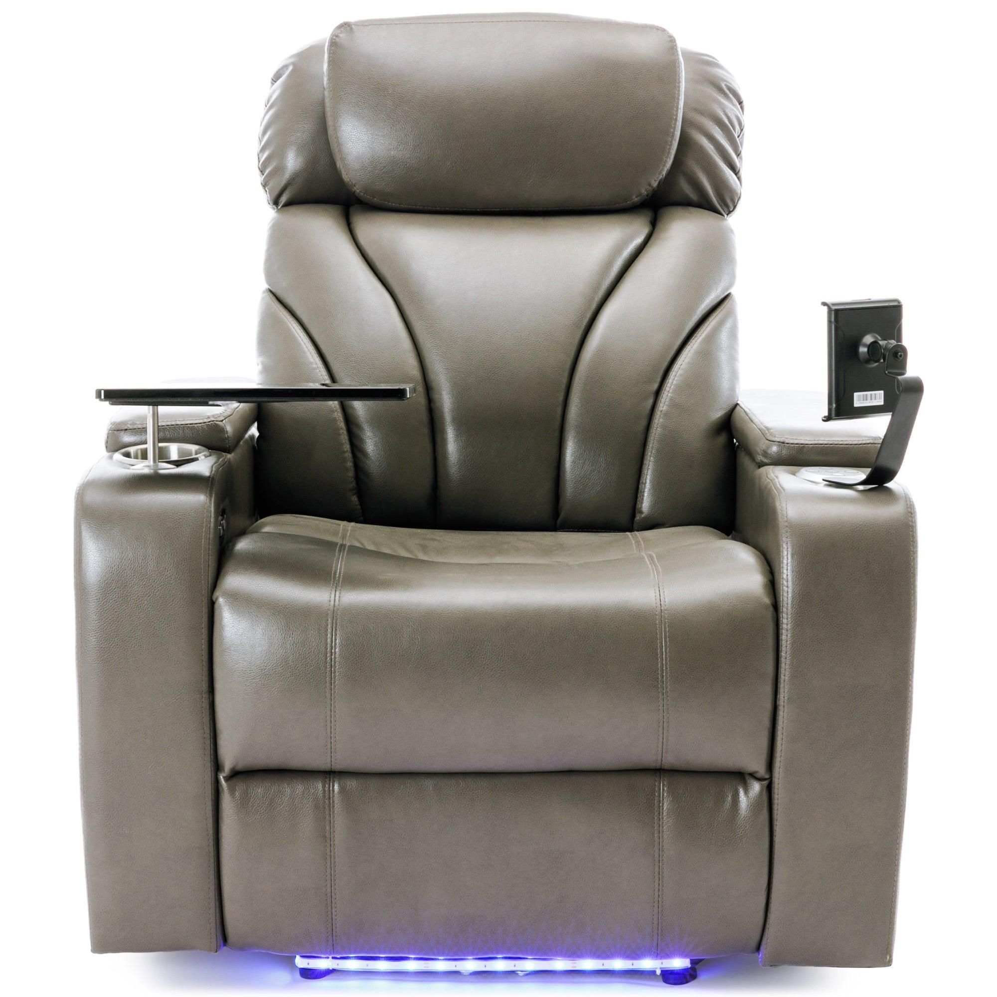 🆓🚛 Power Motion Recliner With Usb Charging Port & Hidden Arm Storage, Home Theater Seating With Convenient Cup Holder Design, & Stereo, Gray