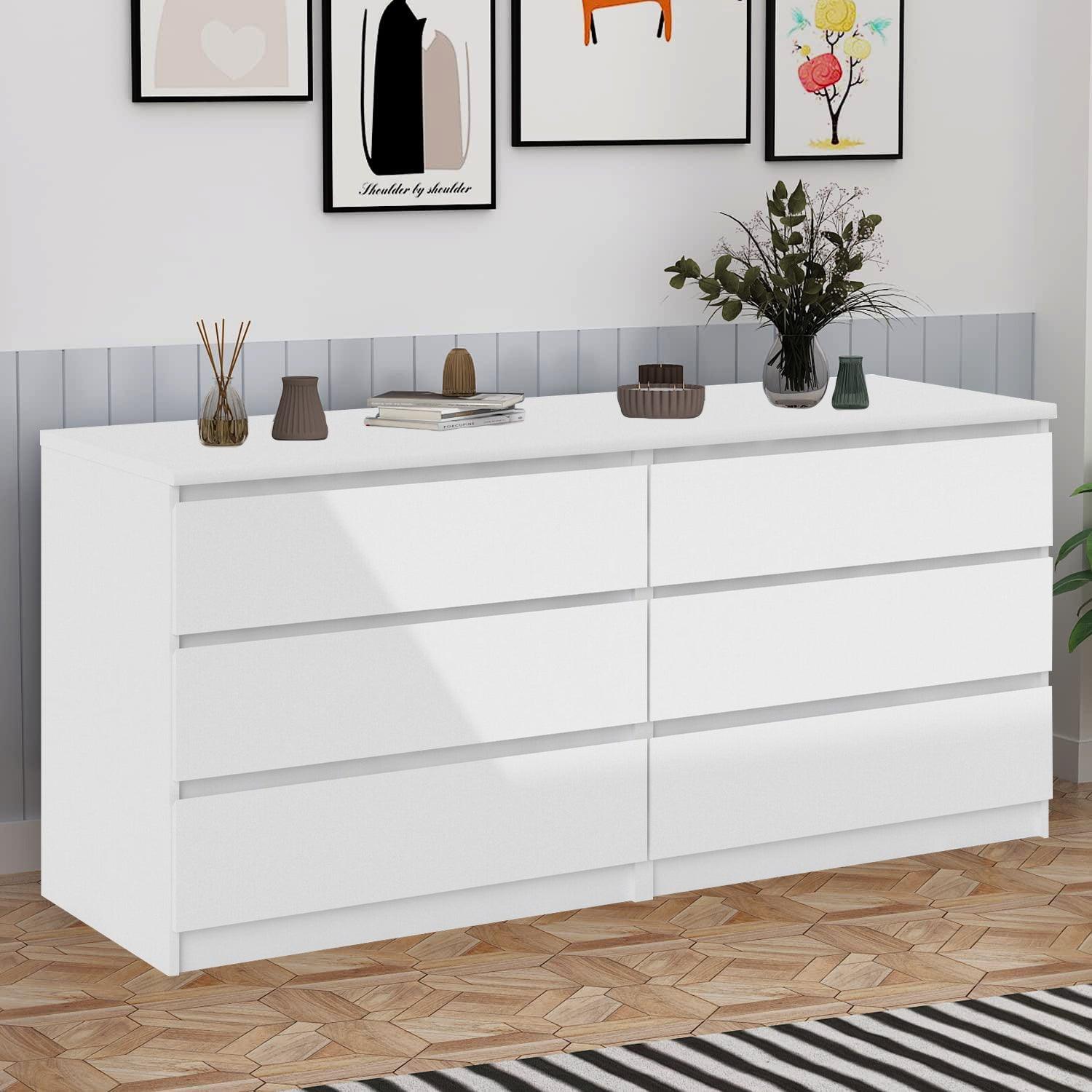 🆓🚛 6 Drawer Double Dresser for Bedroom, Living Room & Hallway, White